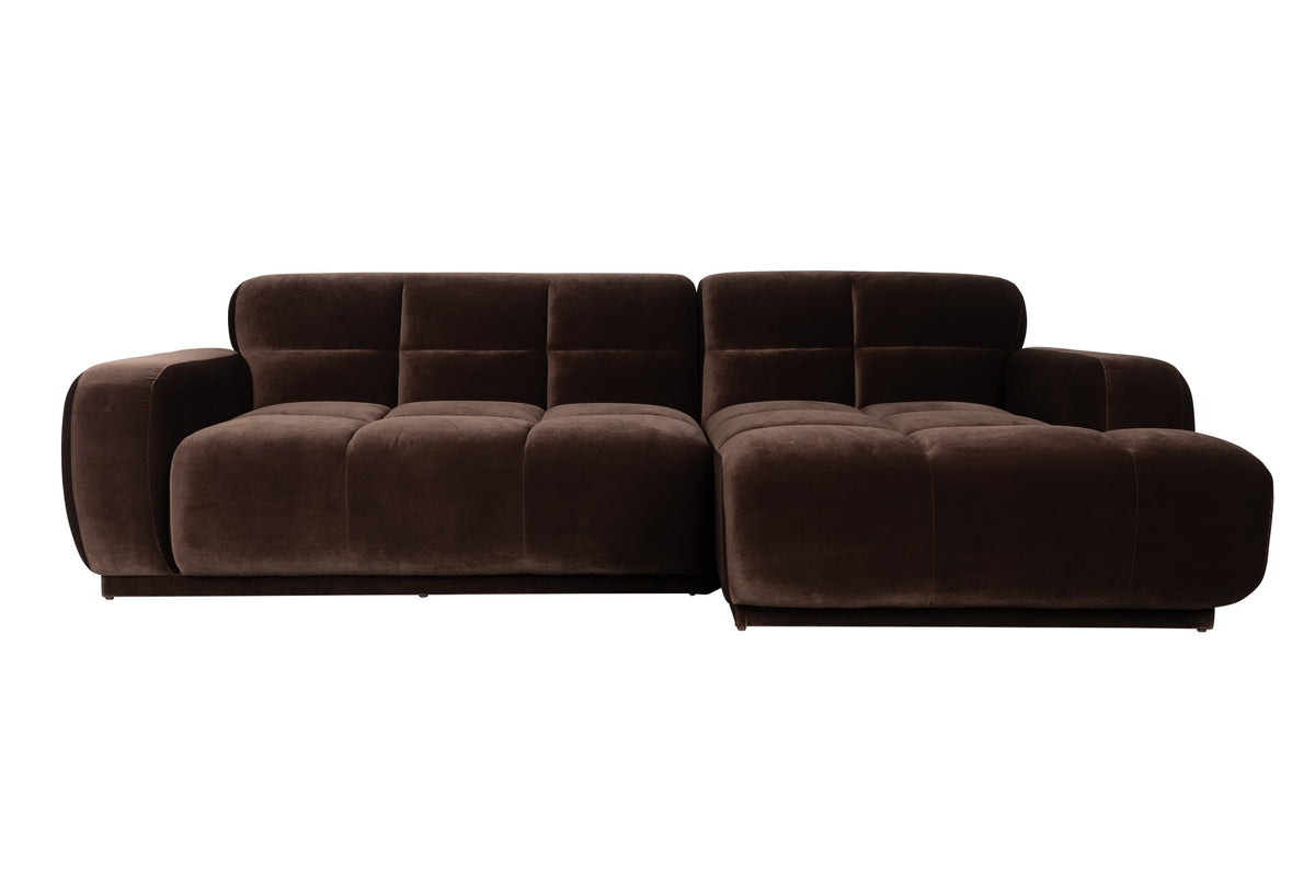 Braunes Ecksofa rechts Hazel von Zuiver mit Chaise Longue, Polyesterbezug und weicher Schaumstofffüllung, Sitzhöhe 42 cm.