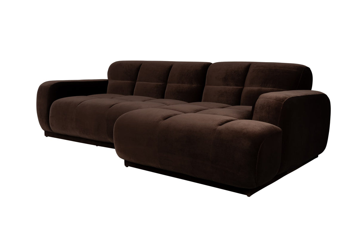 Braunes Ecksofa rechts Hazel von Zuiver mit Chaise Longue, Polyesterbezug und weicher Schaumstofffüllung, Sitzhöhe 42 cm.