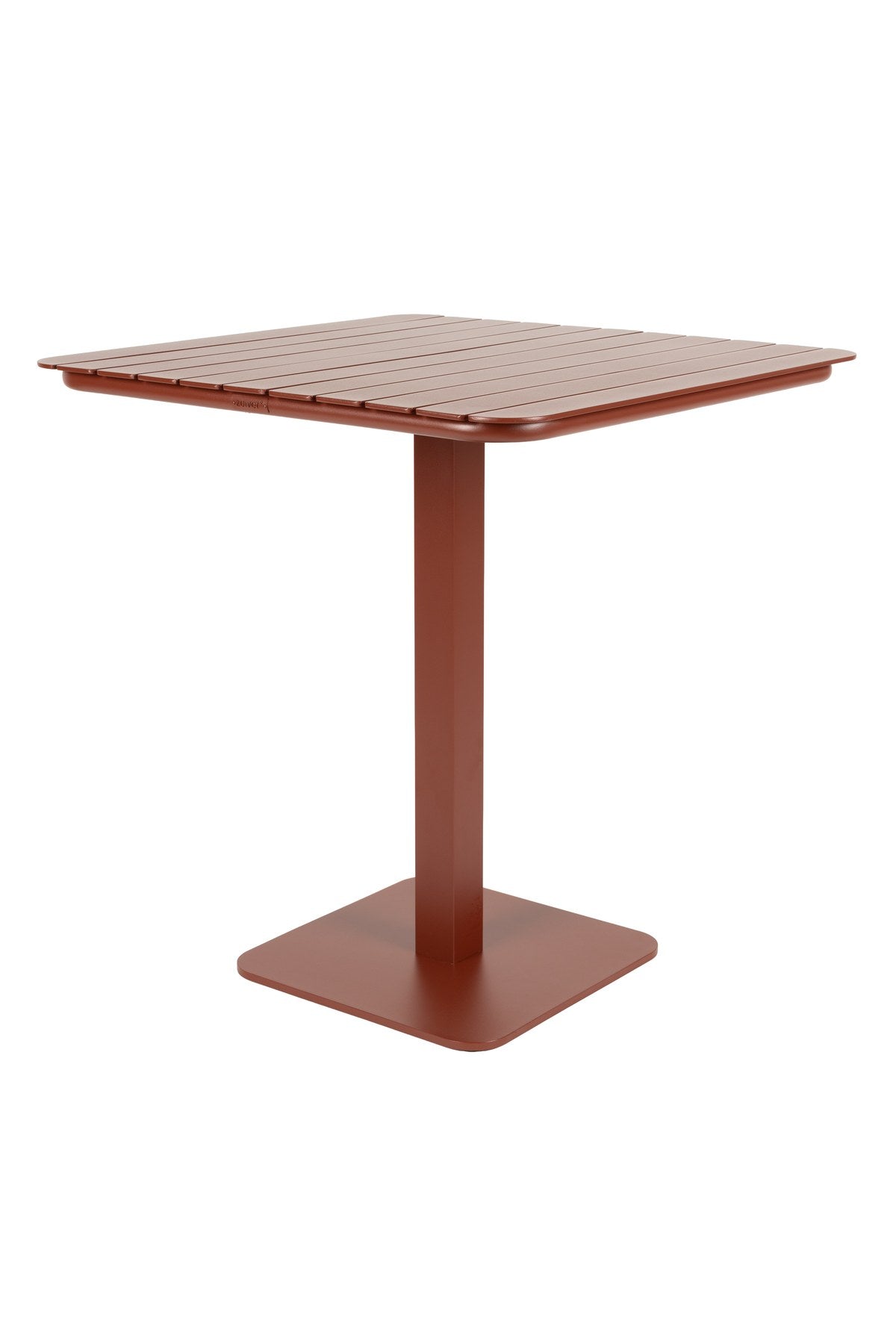 Roter Gartentisch Vondel von Zuiver, pulverbeschichtetes Metallgestell, quadratische Tischplatte, Masse 71x71x74.6 cm, für den Aussenbereich.
