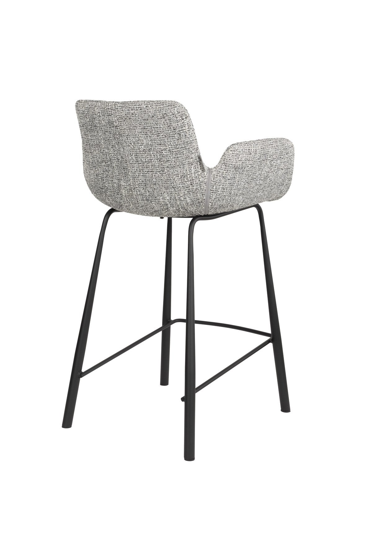 Barhocker Brit von Zuiver mit gepolstertem Sitz und Rückenlehne aus Polyester, schwarzes Gestell, erhältlich in Grau, Rot oder Beige.