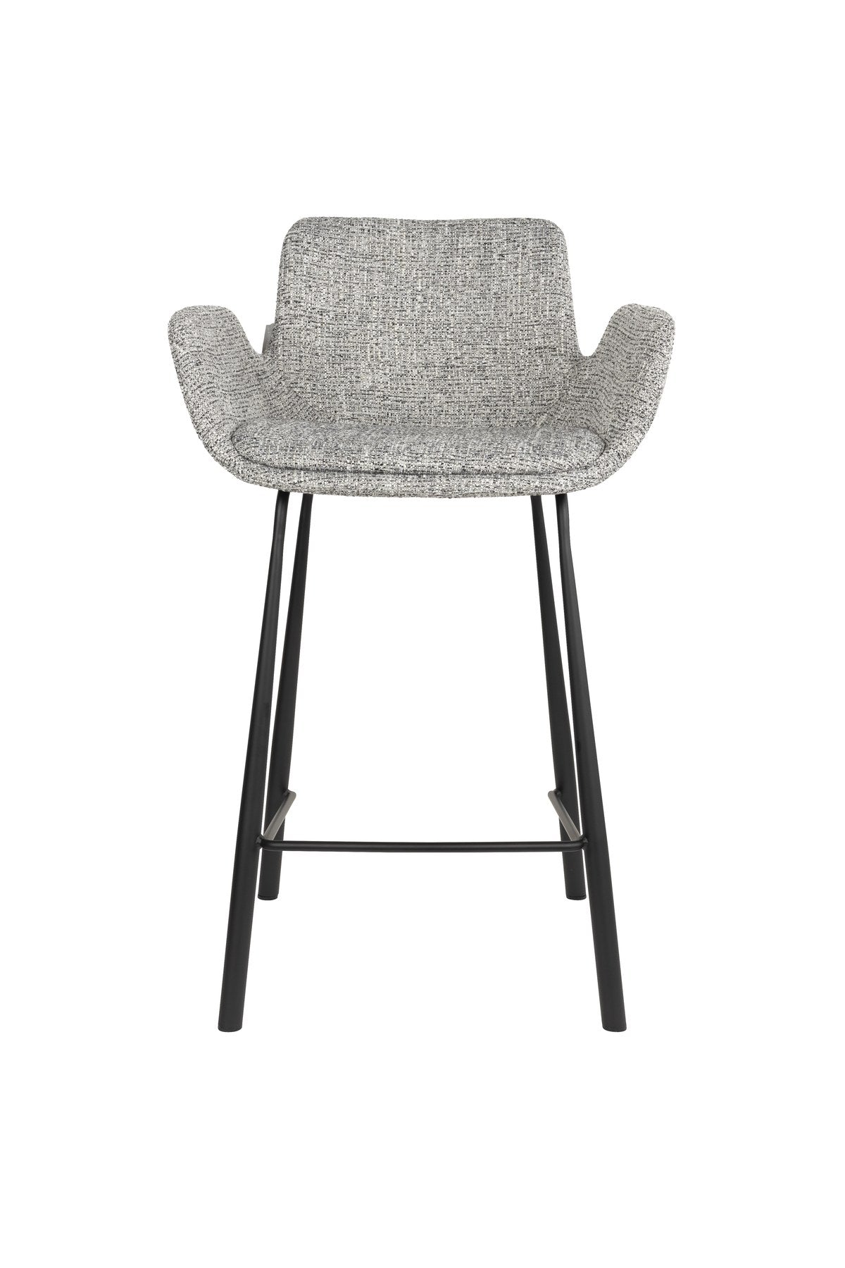 Barhocker Brit von Zuiver mit gepolstertem Sitz und Rückenlehne aus Polyester, schwarzes Gestell, erhältlich in Grau, Rot oder Beige.