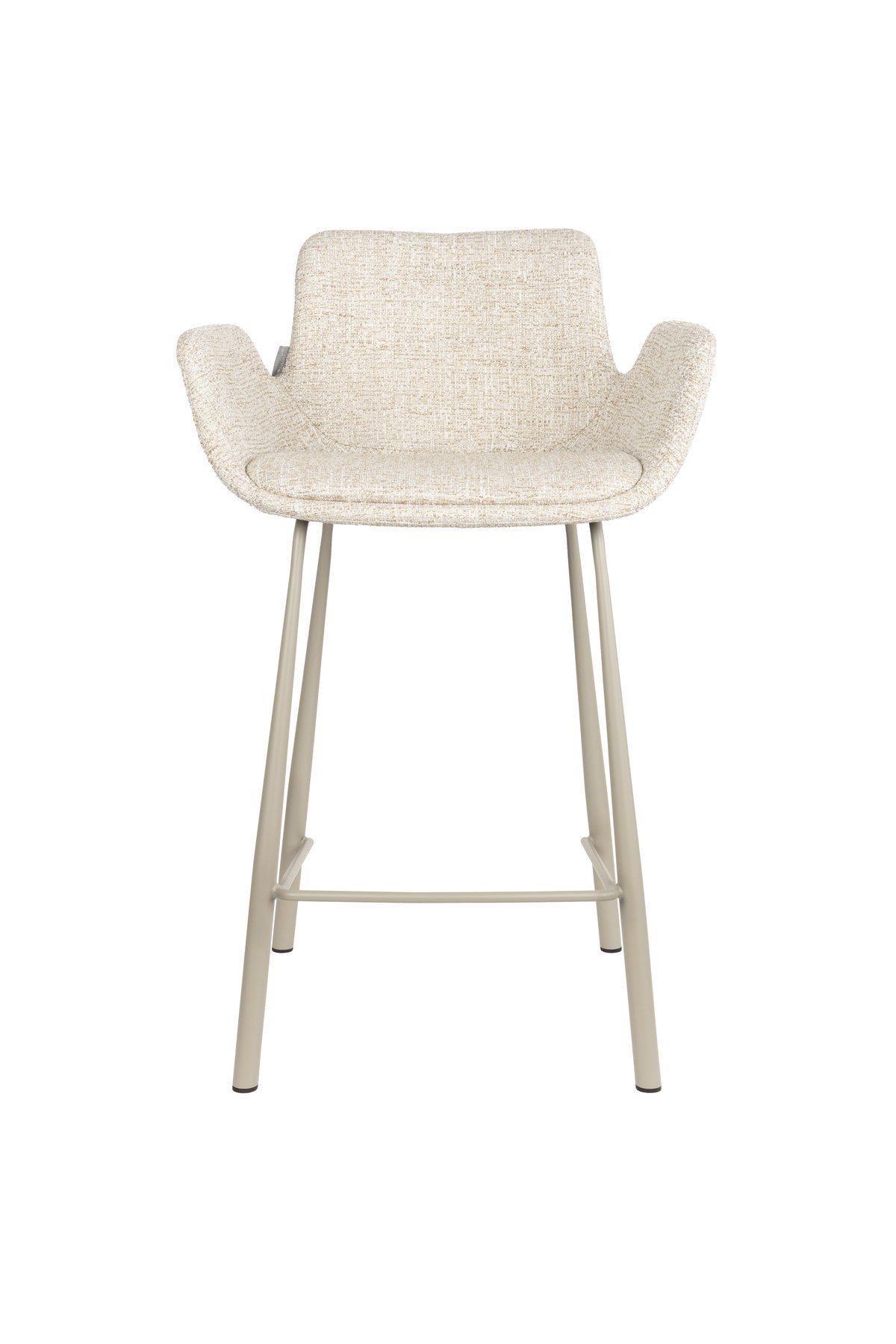 Barhocker Brit von Zuiver mit gepolstertem Sitz und Rückenlehne aus Polyester, schwarzes Gestell, erhältlich in Grau, Rot oder Beige.