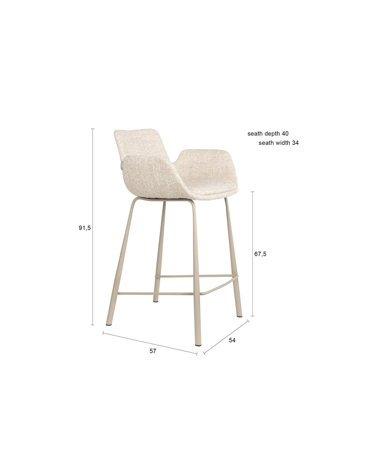 Barhocker Brit von Zuiver mit gepolstertem Sitz und Rückenlehne aus Polyester, schwarzes Gestell, erhältlich in Grau, Rot oder Beige.