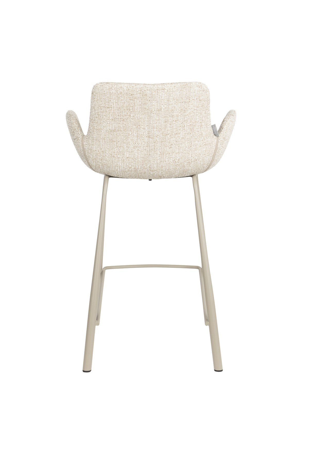 Barhocker Brit von Zuiver mit gepolstertem Sitz und Rückenlehne aus Polyester, schwarzes Gestell, erhältlich in Grau, Rot oder Beige.