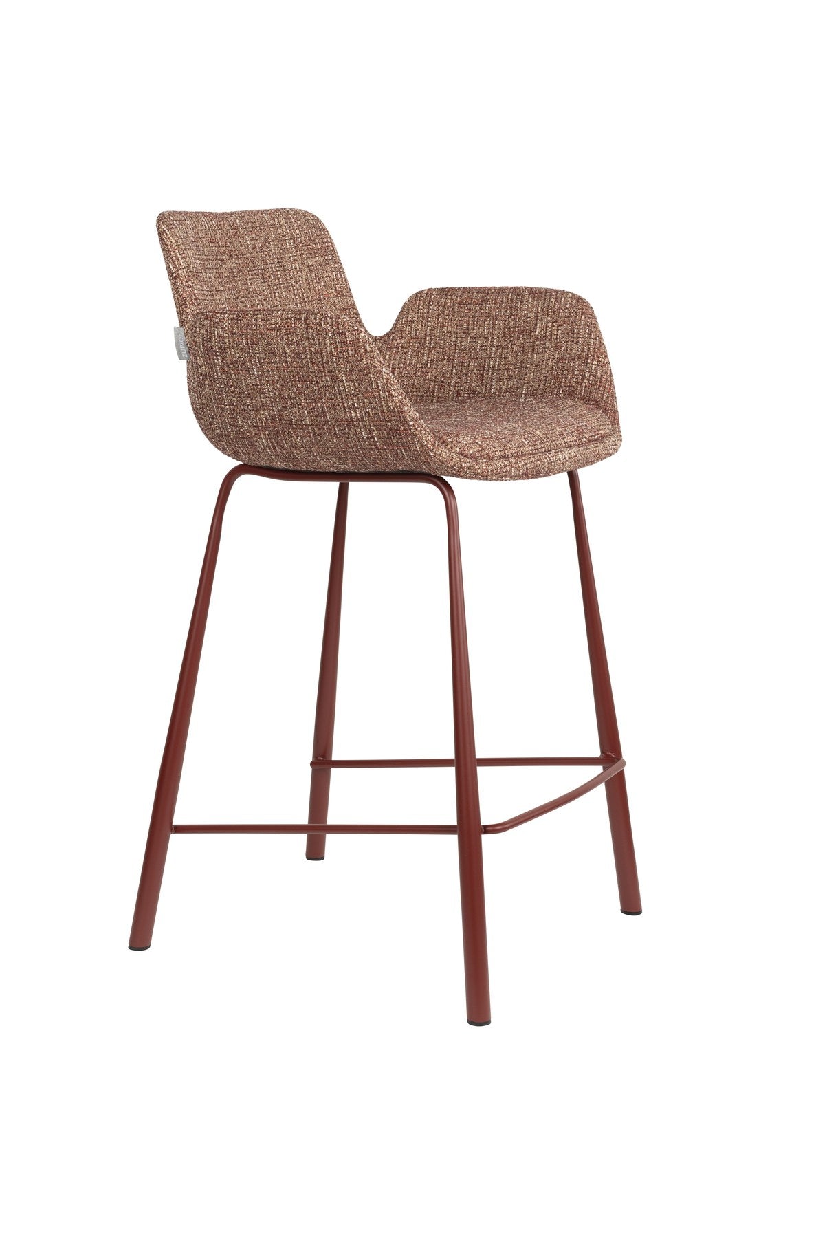 Barhocker Brit von Zuiver mit gepolstertem Sitz und Rückenlehne aus Polyester, schwarzes Gestell, erhältlich in Grau, Rot oder Beige.