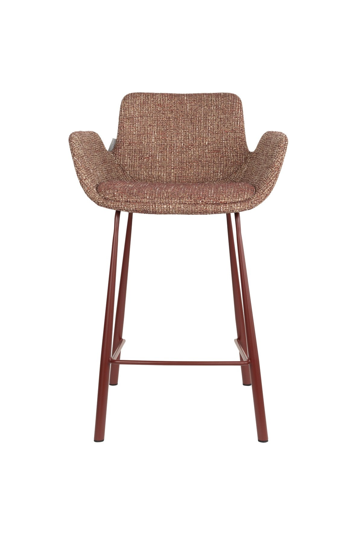 Barhocker Brit von Zuiver mit gepolstertem Sitz und Rückenlehne aus Polyester, schwarzes Gestell, erhältlich in Grau, Rot oder Beige.