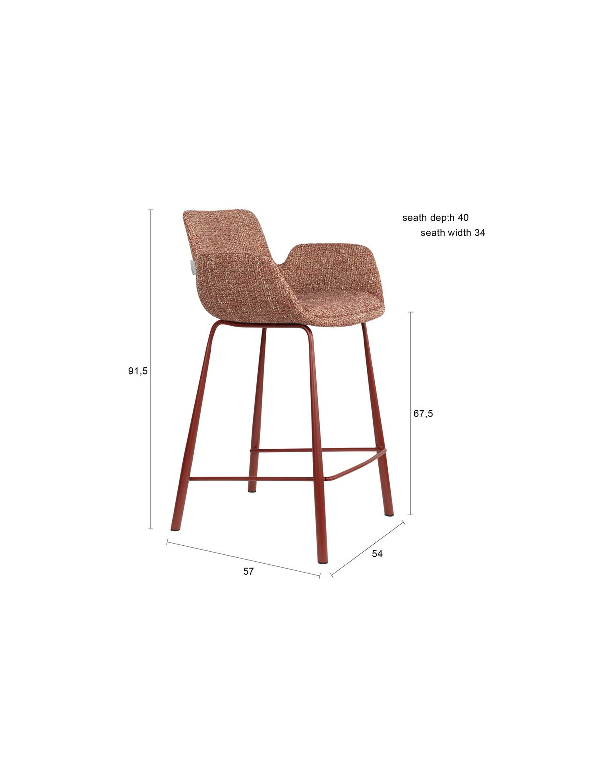 Barhocker Brit von Zuiver mit gepolstertem Sitz und Rückenlehne aus Polyester, schwarzes Gestell, erhältlich in Grau, Rot oder Beige.
