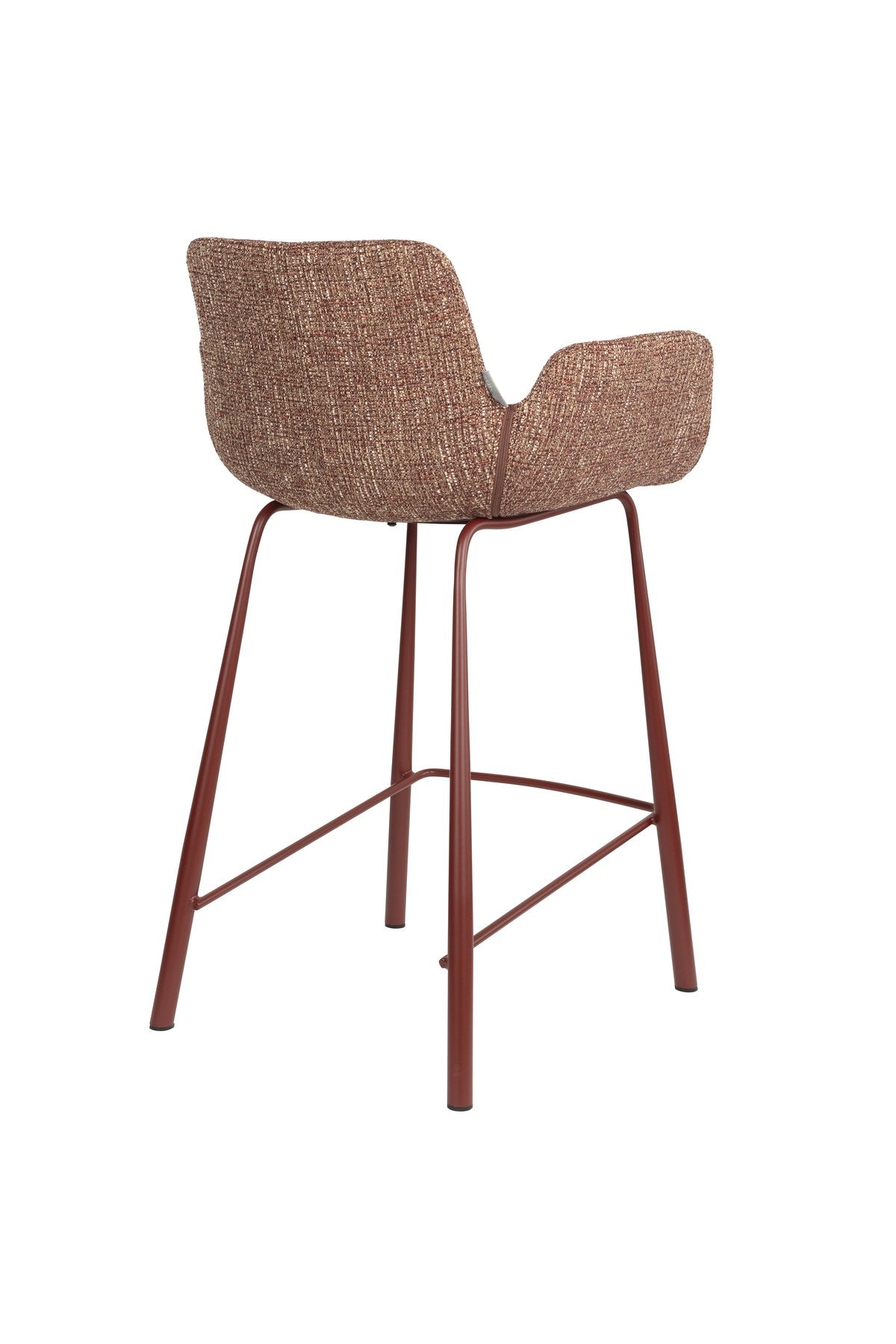 Barhocker Brit von Zuiver mit gepolstertem Sitz und Rückenlehne aus Polyester, schwarzes Gestell, erhältlich in Grau, Rot oder Beige.