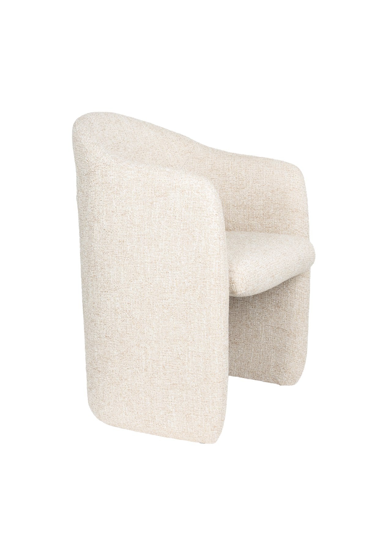 Beiger gepolsterter Stuhl Chair Contour von Zuiver mit Sitzfläche und Rückenlehne aus Polyester, Gestell ebenfalls in Beige gehalten.