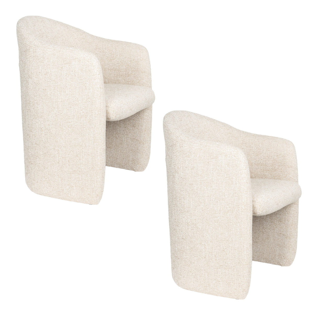 Beiger gepolsterter Stuhl Chair Contour von Zuiver mit Sitzfläche und Rückenlehne aus Polyester, Gestell ebenfalls in Beige gehalten.