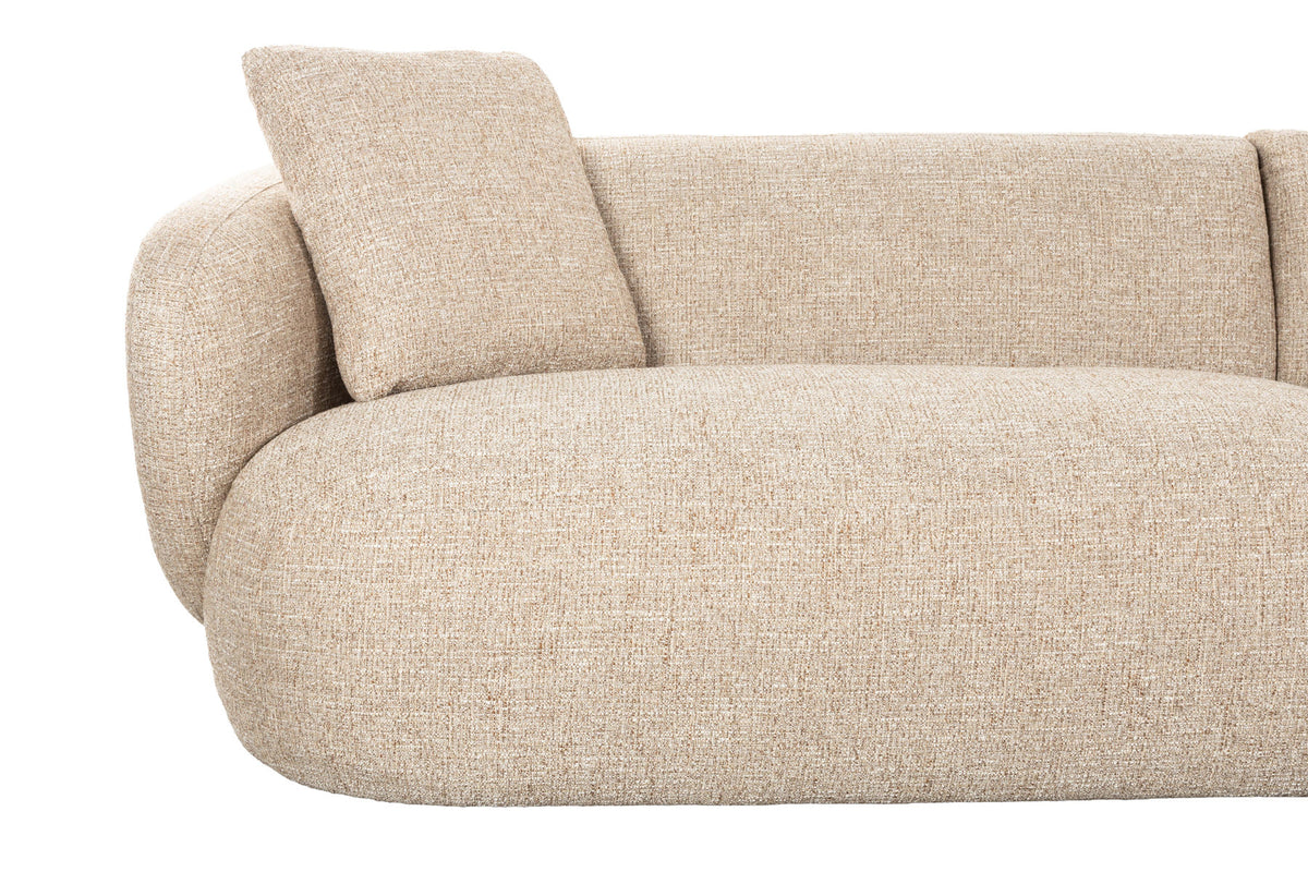 Hellbraunes L-Sofa Stones mit grob gewebtem Polyesterbezug, Zweisitzer und Chaiselongue rechts