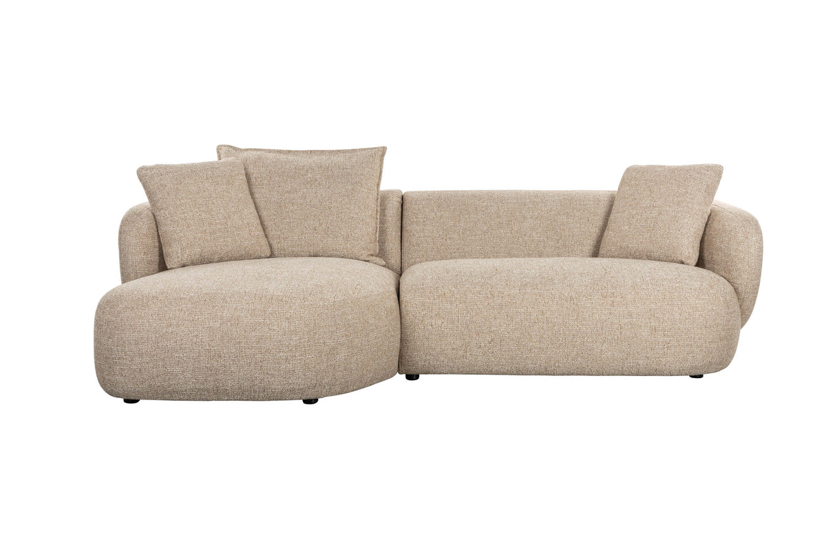 Hellbraunes L-Sofa Stones Lounge von Zuiver mit grob gewebtem Polyesterbezug und runden Formen