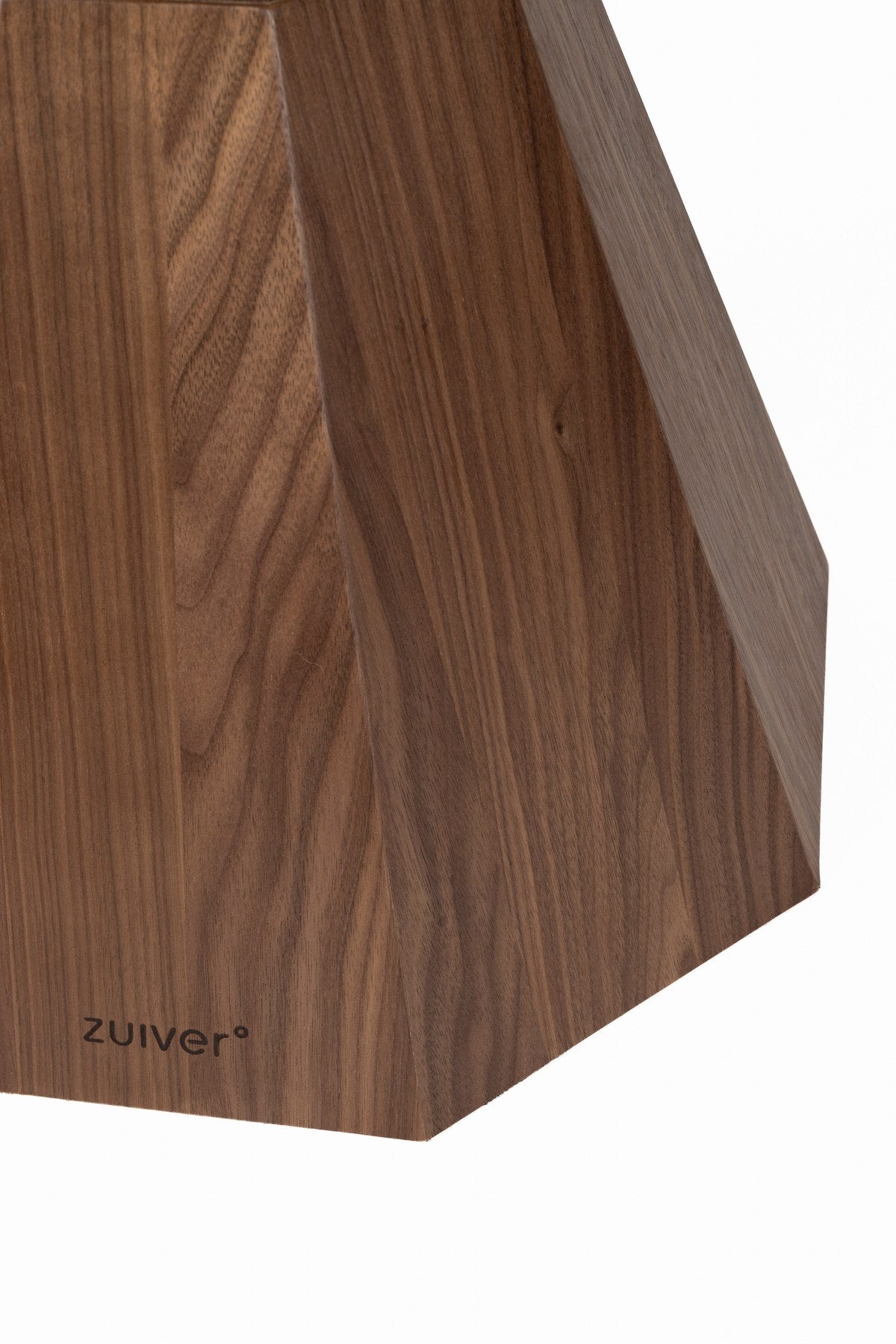 Runder Esstisch Dining Table Lotus Walnut von Zuiver in Braun mit achteckigem, sanduhrförmigem Holzgestell und beschichteter Tischplatte.