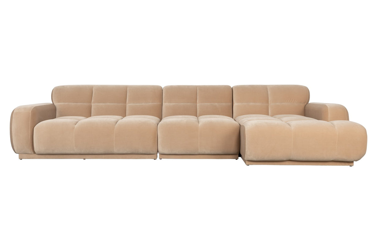 Beiges Ecksofa rechts Hazel von Zuiver mit Chaise Longue, Polyesterbezug und Schaumstofffüllung, grosszügige Sitzfläche für sechs Personen.