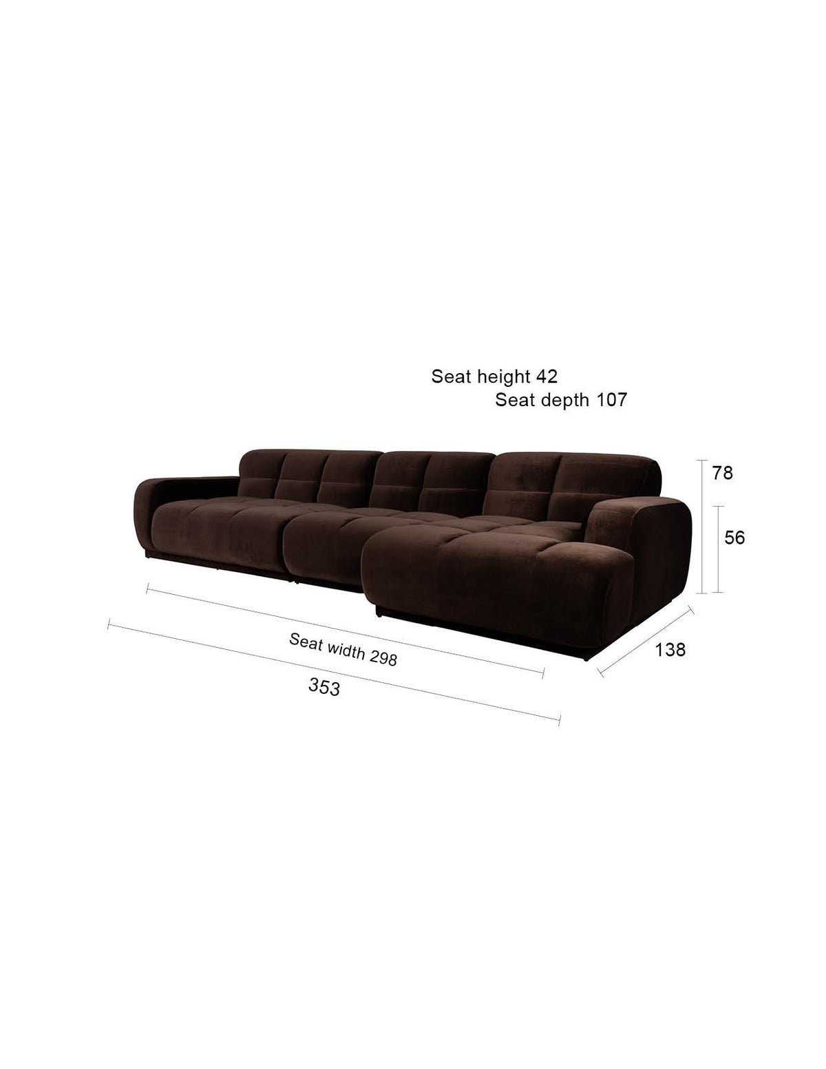 Braunes Ecksofa rechts Hazel von Zuiver mit Chaise Longue, gepolsterter Sitzfläche aus Polyester und Schaumstofffüllung im Wohnraum.