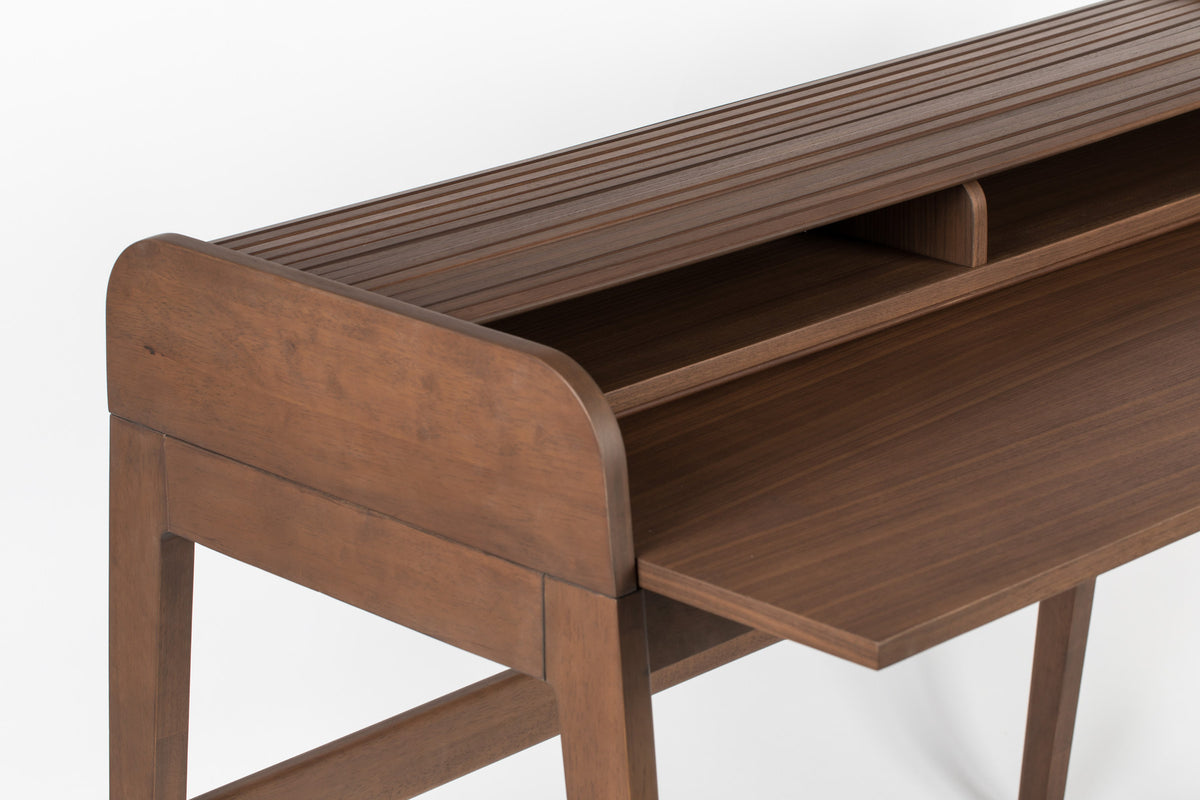 Bürotisch Barbier, Holzschreibtisch mit Beinen und ausziehbarer Arbeitsplatte