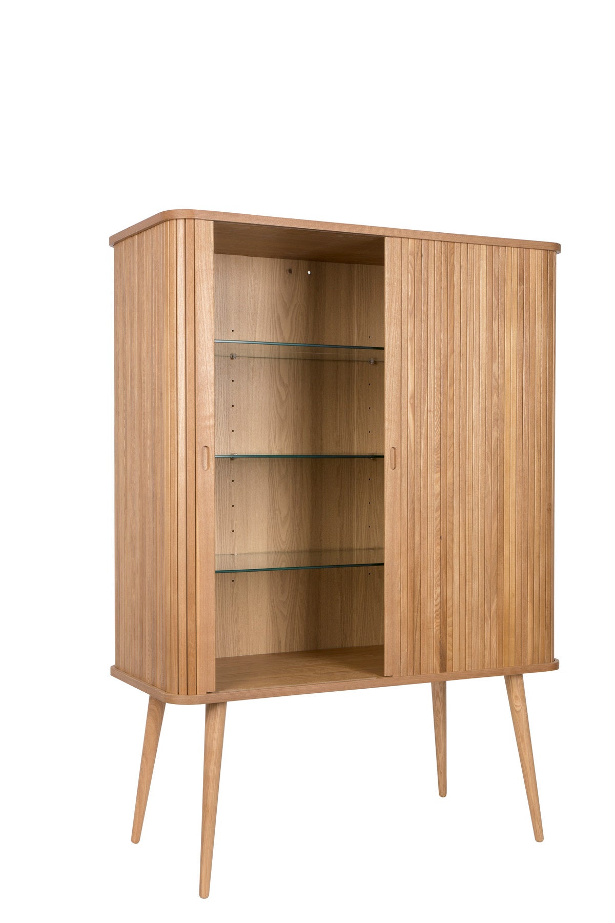 Sideboard Barbier von Zuiver mit Holzfurnier, Lamellen-Schiebetüren und Beinen