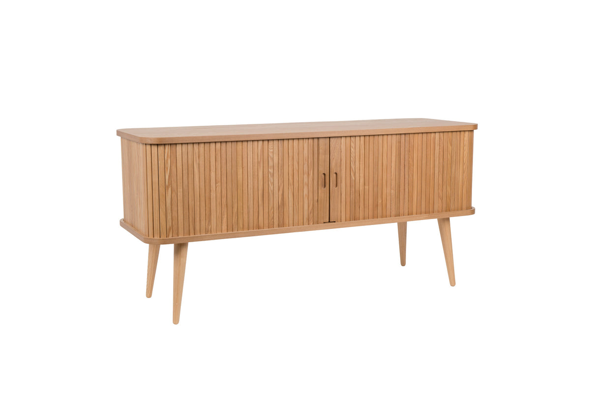 Sideboard Barbier von Zuiver mit Holzfurnier, Lamellen-Schiebetüren und Beinen