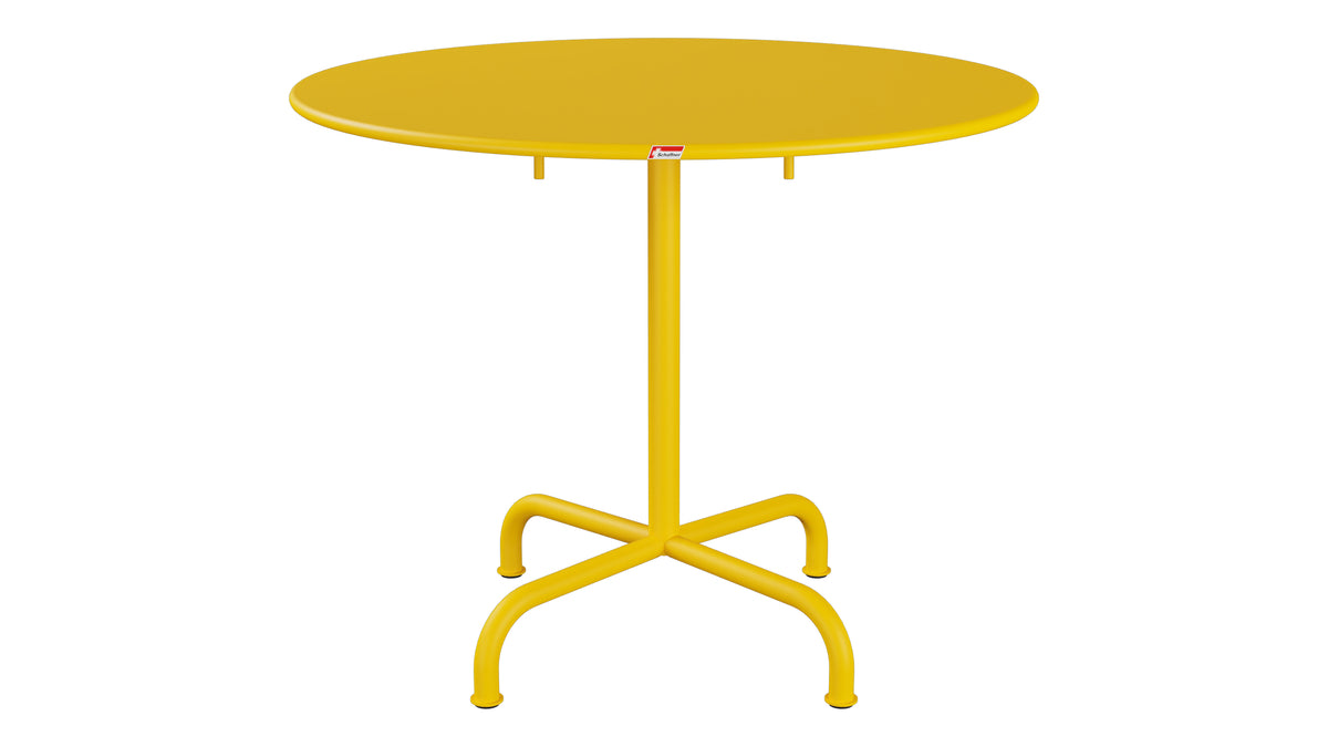 Rigi Metall-Gartentisch ø90 klappbar in Gelb präsentiert im Onlineshop von KAQTU Design AG. Gartentisch ist von Schaffner