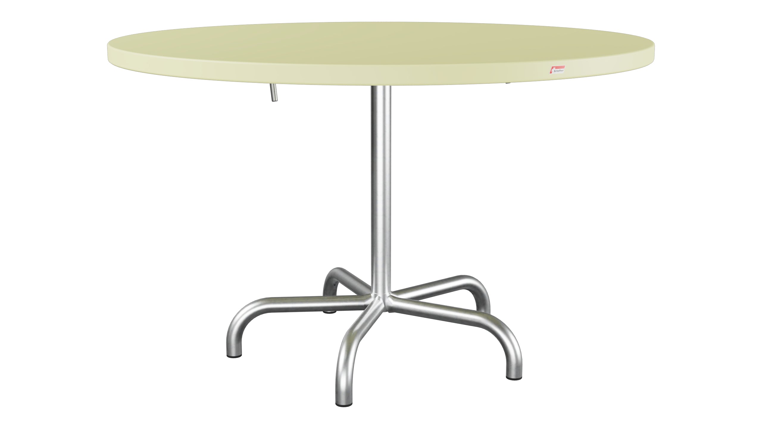 Säntis Metall-Gartentisch ø117 klappbar in Buchsbaumgelb präsentiert im Onlineshop von KAQTU Design AG. Gartentisch ist von Schaffner