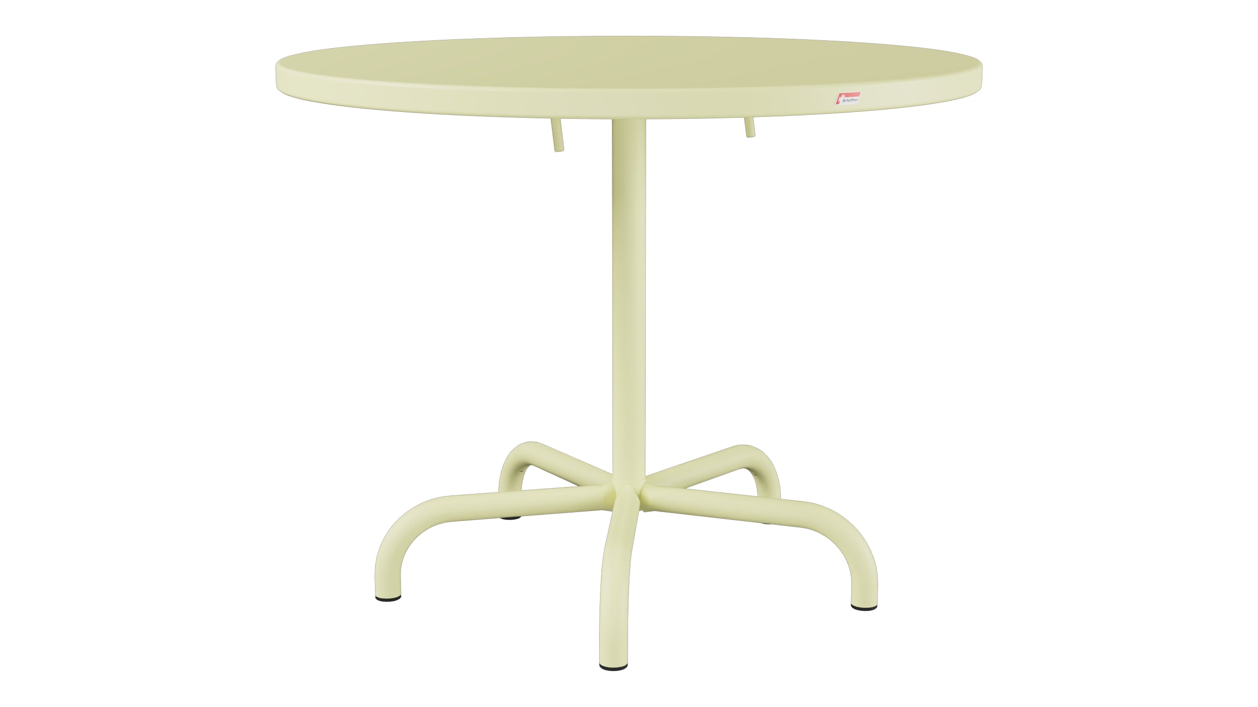 Säntis Metall-Gartentisch ø92 klappbar in Buchsbaumgelb präsentiert im Onlineshop von KAQTU Design AG. Gartentisch ist von Schaffner