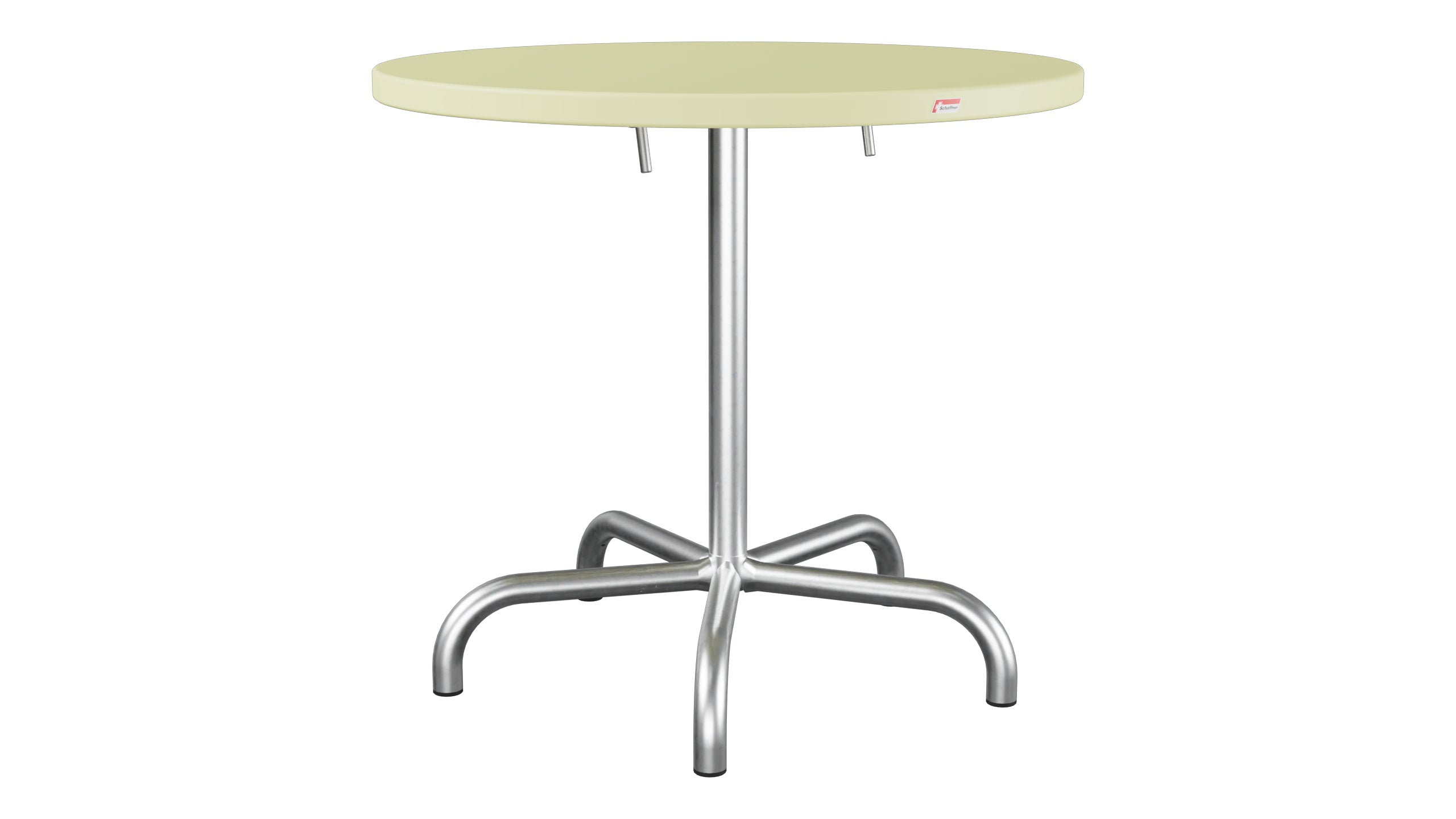Säntis Metall-Gartentisch ø80 klappbar in Buchsbaumgelb präsentiert im Onlineshop von KAQTU Design AG. Gartentisch ist von Schaffner