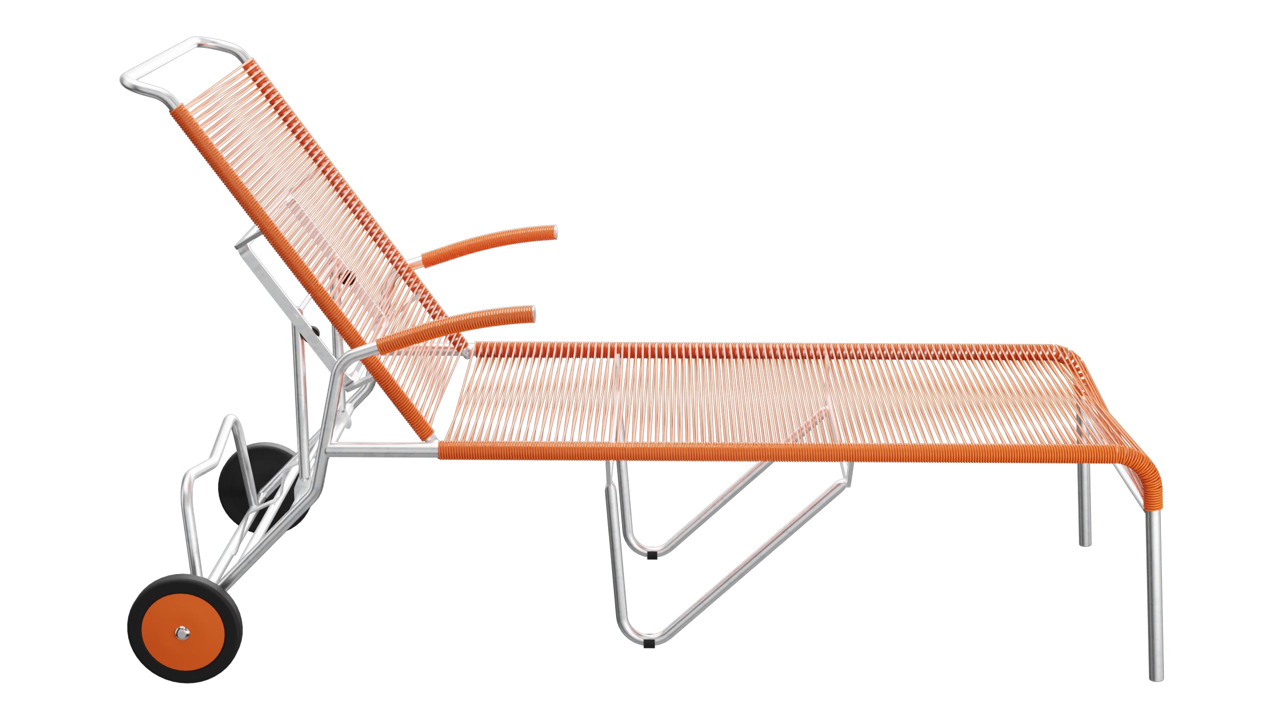 Säntis Spaghetti-Rollenliege in Orange präsentiert im Onlineshop von KAQTU Design AG. Liegestuhl ist von Schaffner