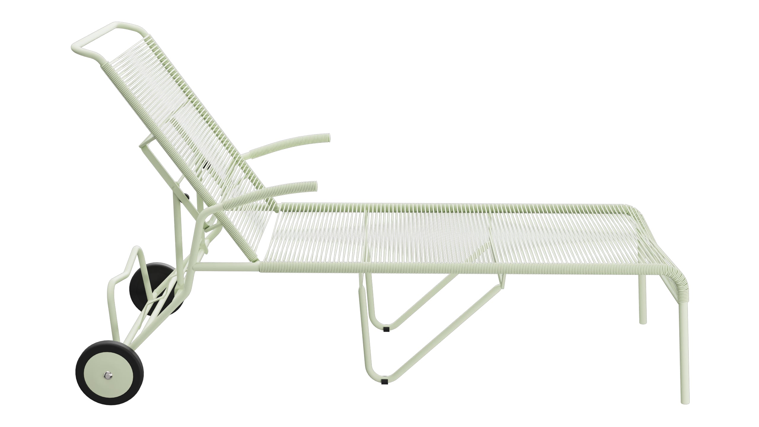 Säntis Spaghetti-Rollenliege in Pastellgrün präsentiert im Onlineshop von KAQTU Design AG. Liegestuhl ist von Schaffner