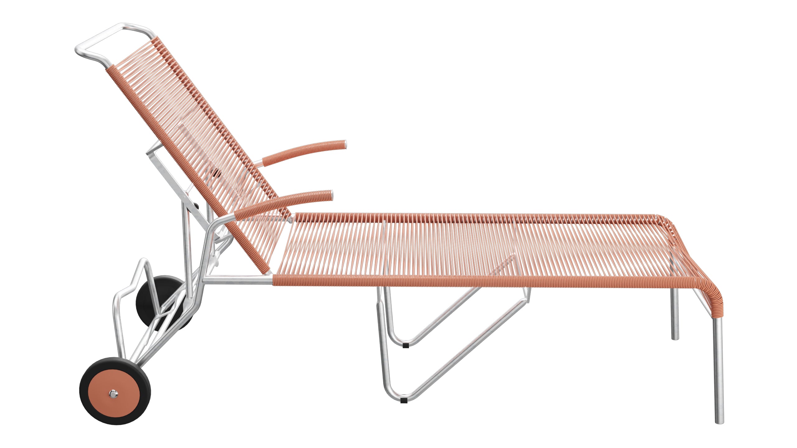 Säntis Spaghetti-Rollenliege in Pastellterracotta präsentiert im Onlineshop von KAQTU Design AG. Liegestuhl ist von Schaffner
