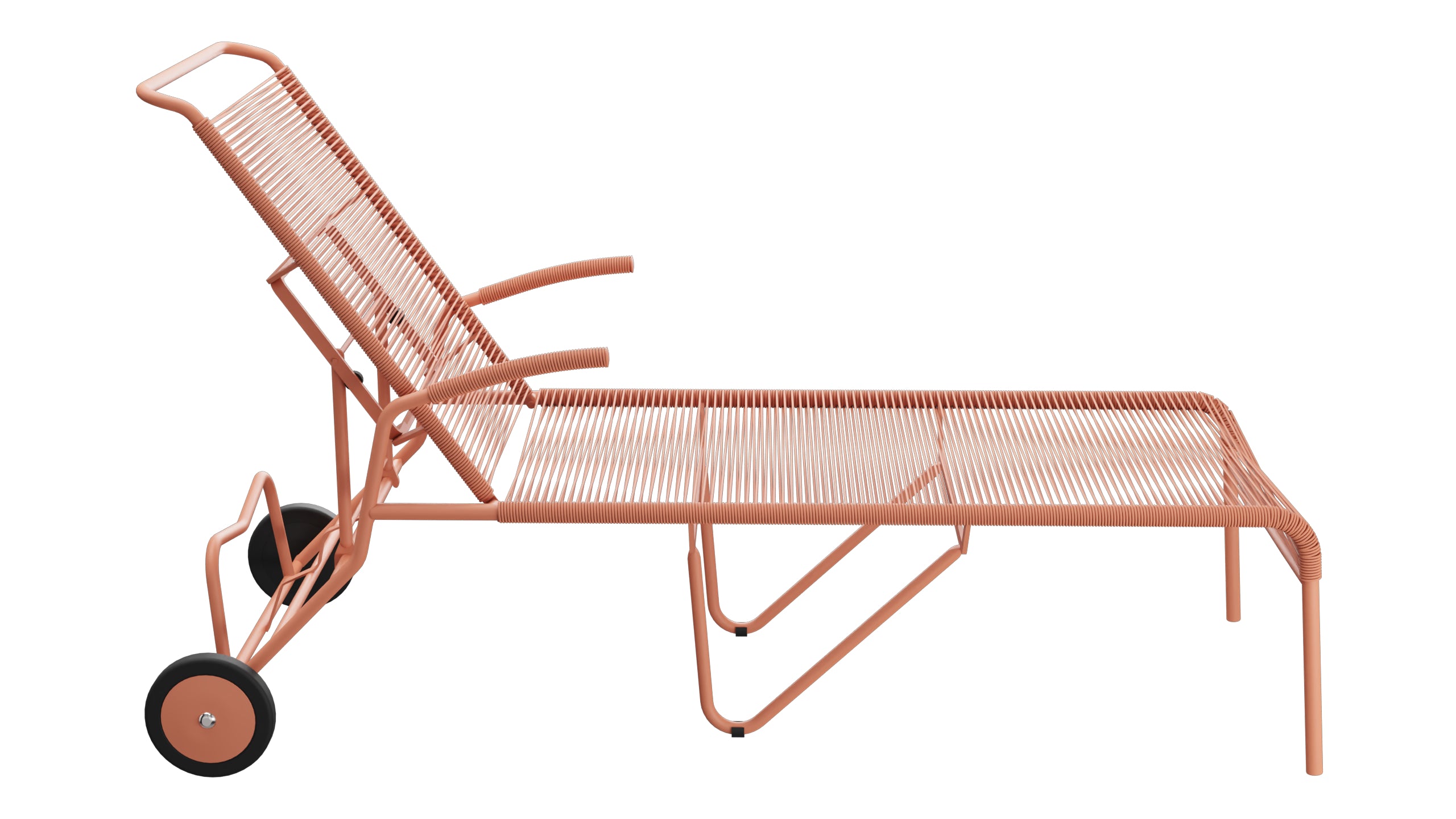 Säntis Spaghetti-Rollenliege in Pastellterracotta präsentiert im Onlineshop von KAQTU Design AG. Liegestuhl ist von Schaffner