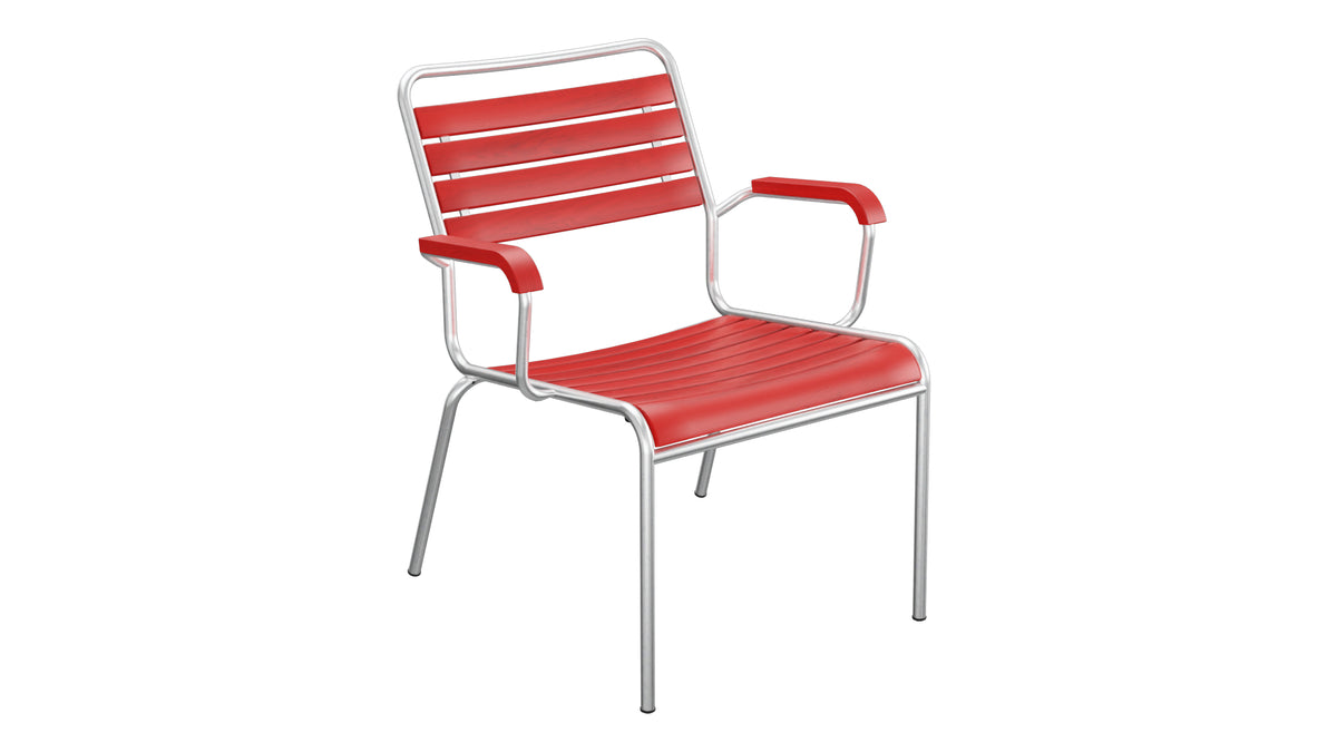 Rigi Holzlatten-Salonsessel mit Armlehne in Rot präsentiert im Onlineshop von KAQTU Design AG. Outdoor-Sessel mit Armlehnen ist von Schaffner
