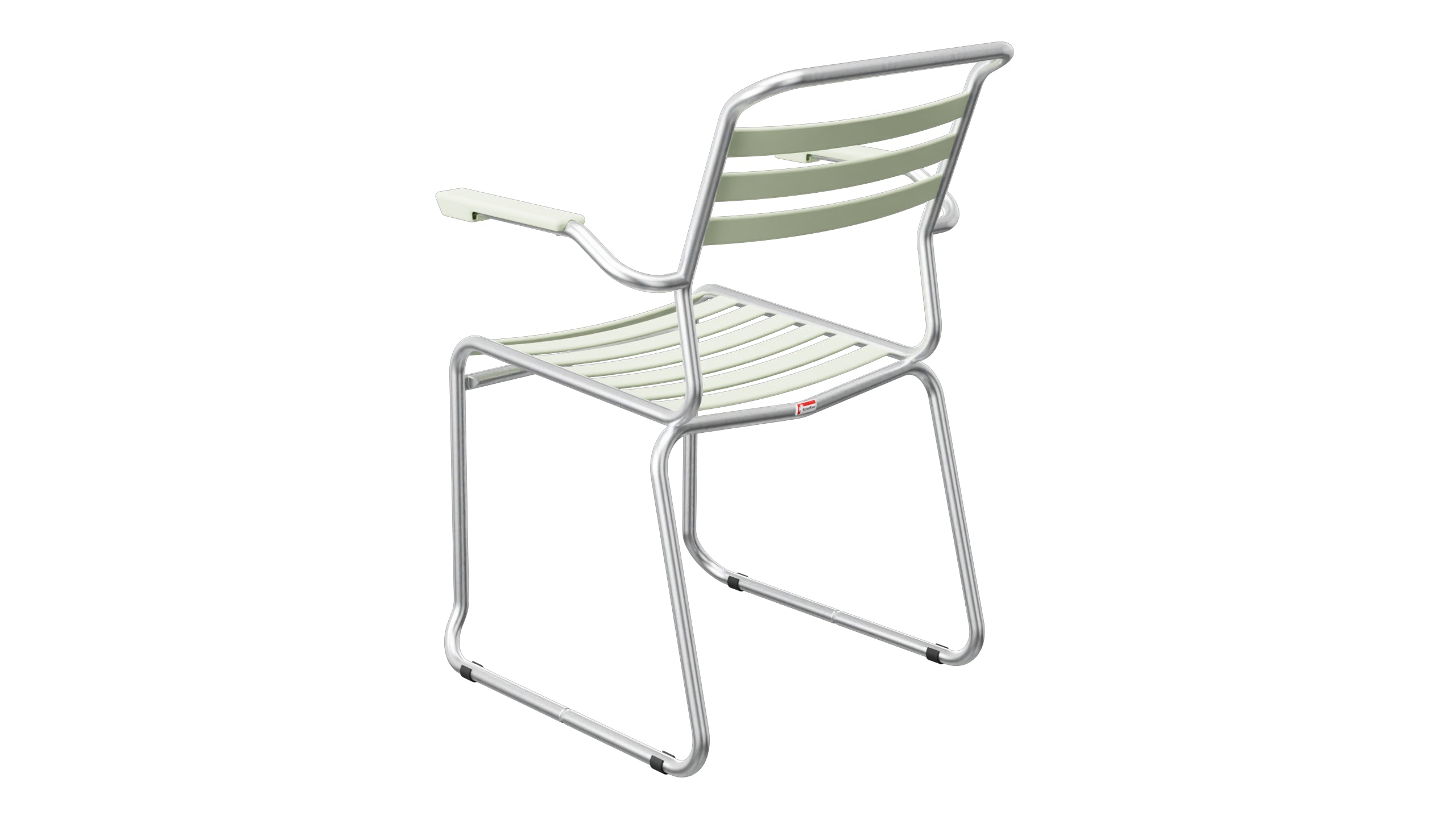 Säntis Lättli-Gartenstuhl mit Armlehne Kufen in Pastellgrün präsentiert im Onlineshop von KAQTU Design AG. Gartenstuhl mit Armlehnen ist von Schaffner