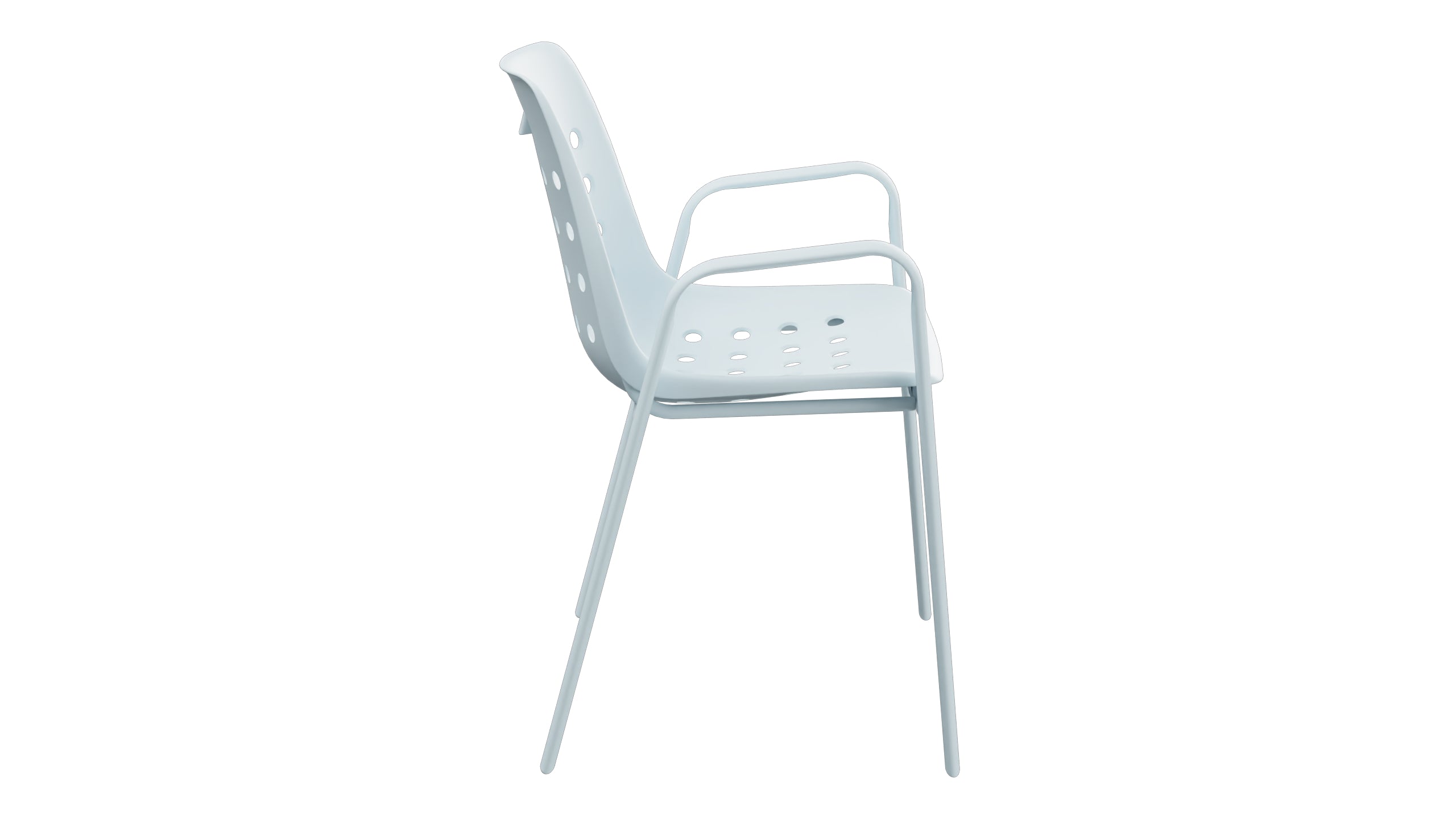 Bermuda Schalen-Gartenstuhl mit Armlehne rundoval in Pastellblau präsentiert im Onlineshop von KAQTU Design AG. Gartenstuhl mit Armlehnen ist von Schaffner