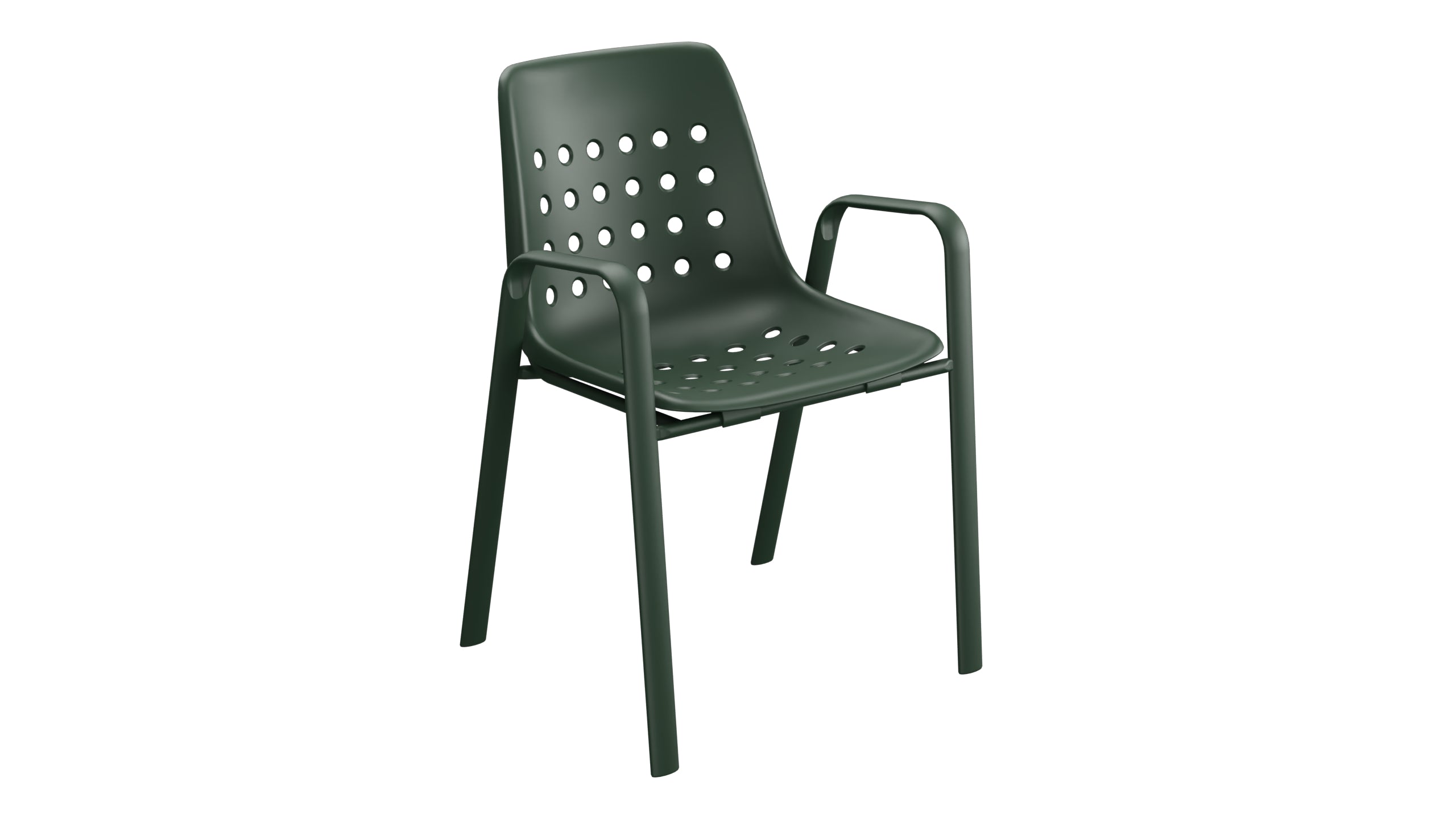 Bermuda Schalen-Gartenstuhl mit Armlehne rundoval in Tannengrün präsentiert im Onlineshop von KAQTU Design AG. Gartenstuhl mit Armlehnen ist von Schaffner