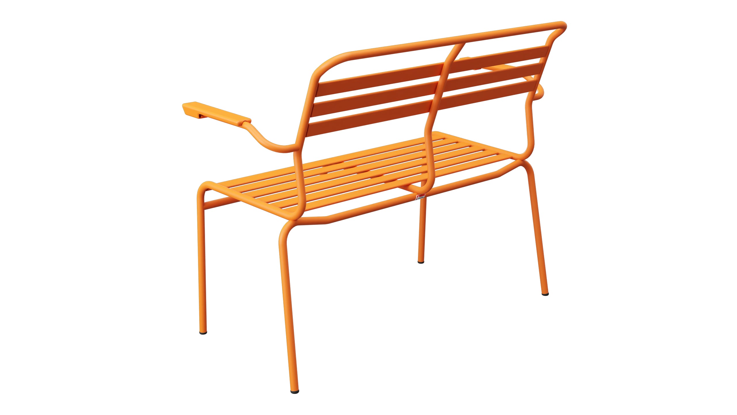Säntis Lättli-2er Gartenbank mit Armlehne in Orange präsentiert im Onlineshop von KAQTU Design AG. Gartenbank ist von Schaffner