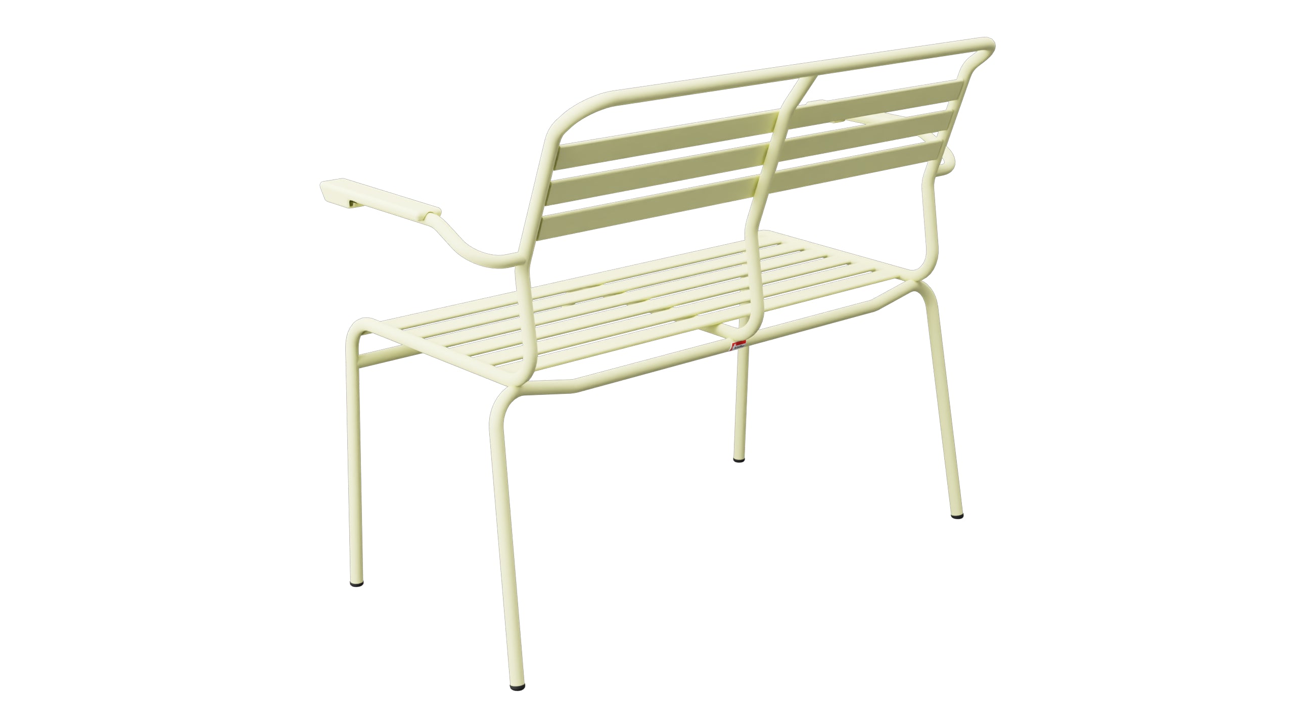Säntis Lättli-2er Gartenbank mit Armlehne in Buchsbaumgelb präsentiert im Onlineshop von KAQTU Design AG. Gartenbank ist von Schaffner