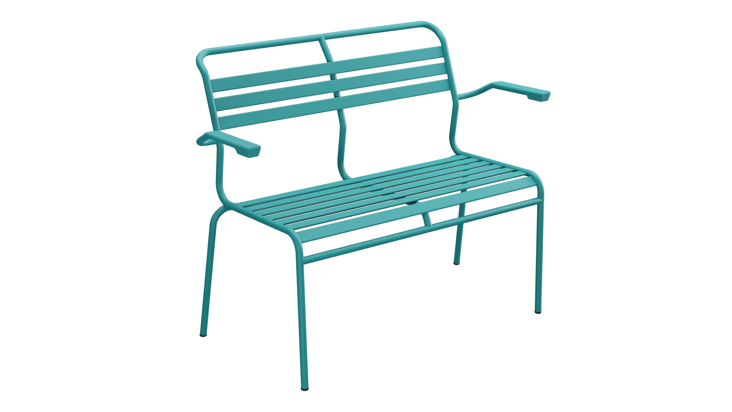 Säntis Lättli-2er Gartenbank mit Armlehne in Kaliblau präsentiert im Onlineshop von KAQTU Design AG. Gartenbank ist von Schaffner