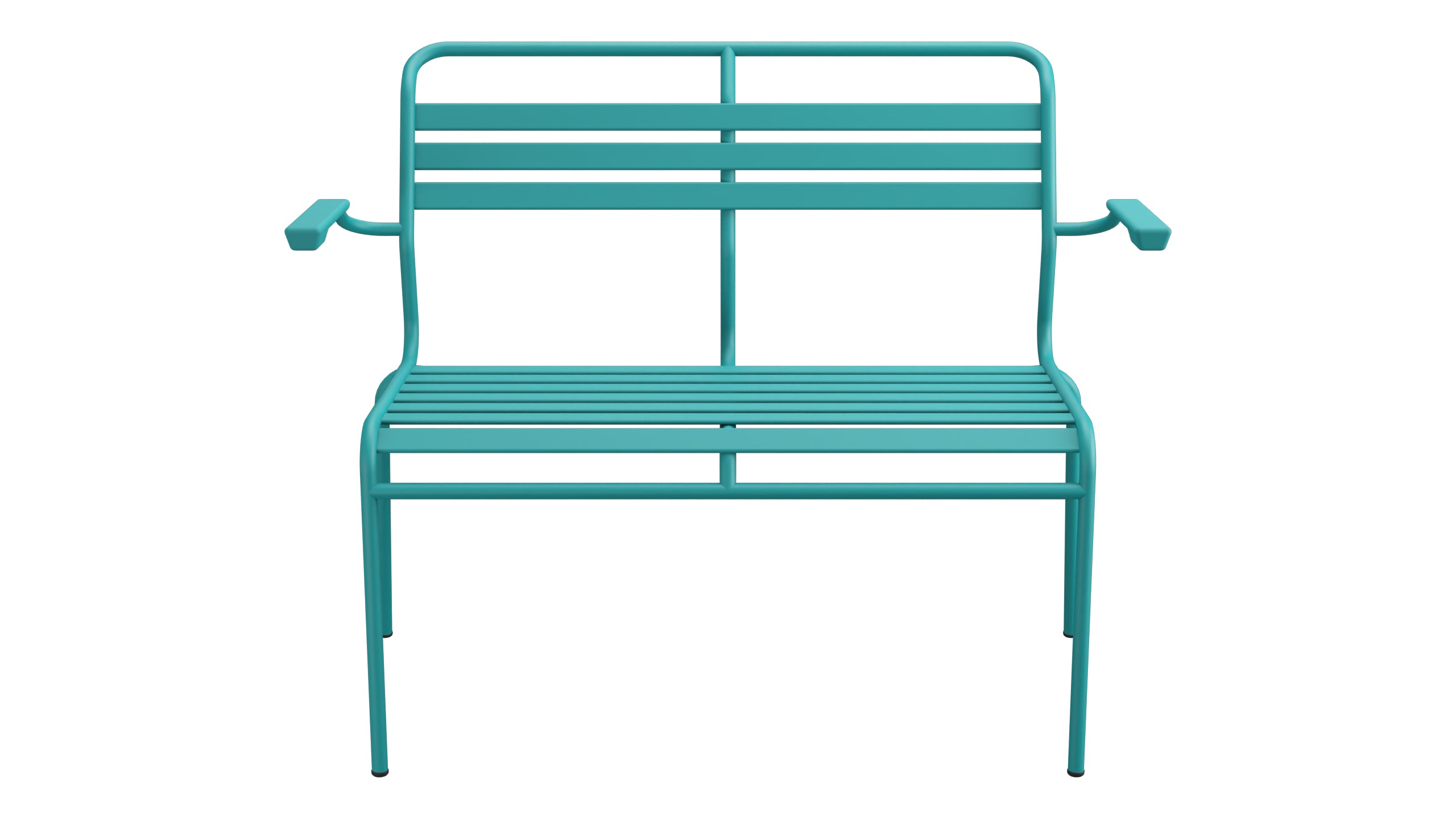 Säntis Lättli-2er Gartenbank mit Armlehne in Kaliblau präsentiert im Onlineshop von KAQTU Design AG. Gartenbank ist von Schaffner