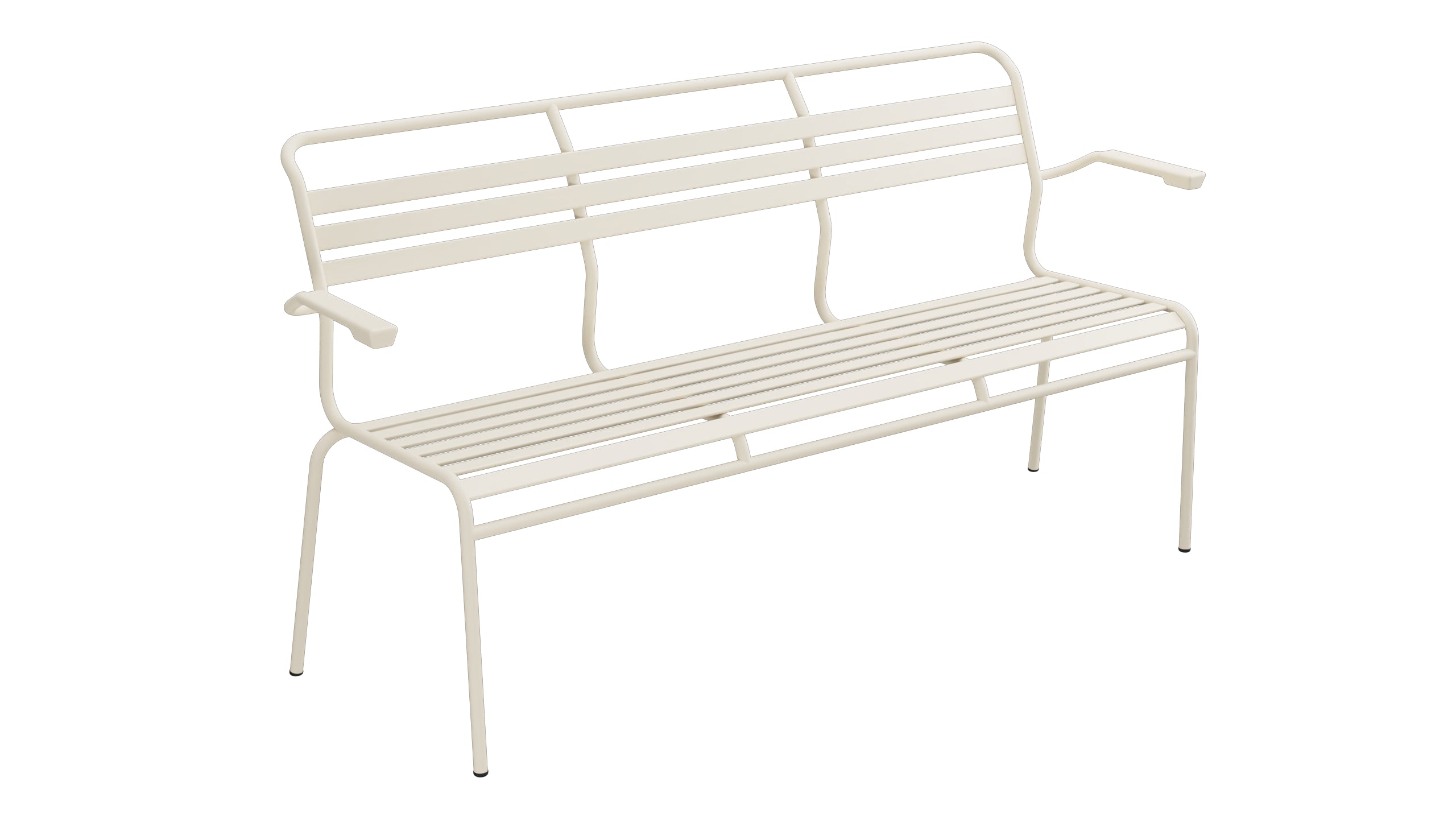 Säntis Lättli-3er Gartenbank mit Armlehne in Pastellsand präsentiert im Onlineshop von KAQTU Design AG. Gartenbank ist von Schaffner
