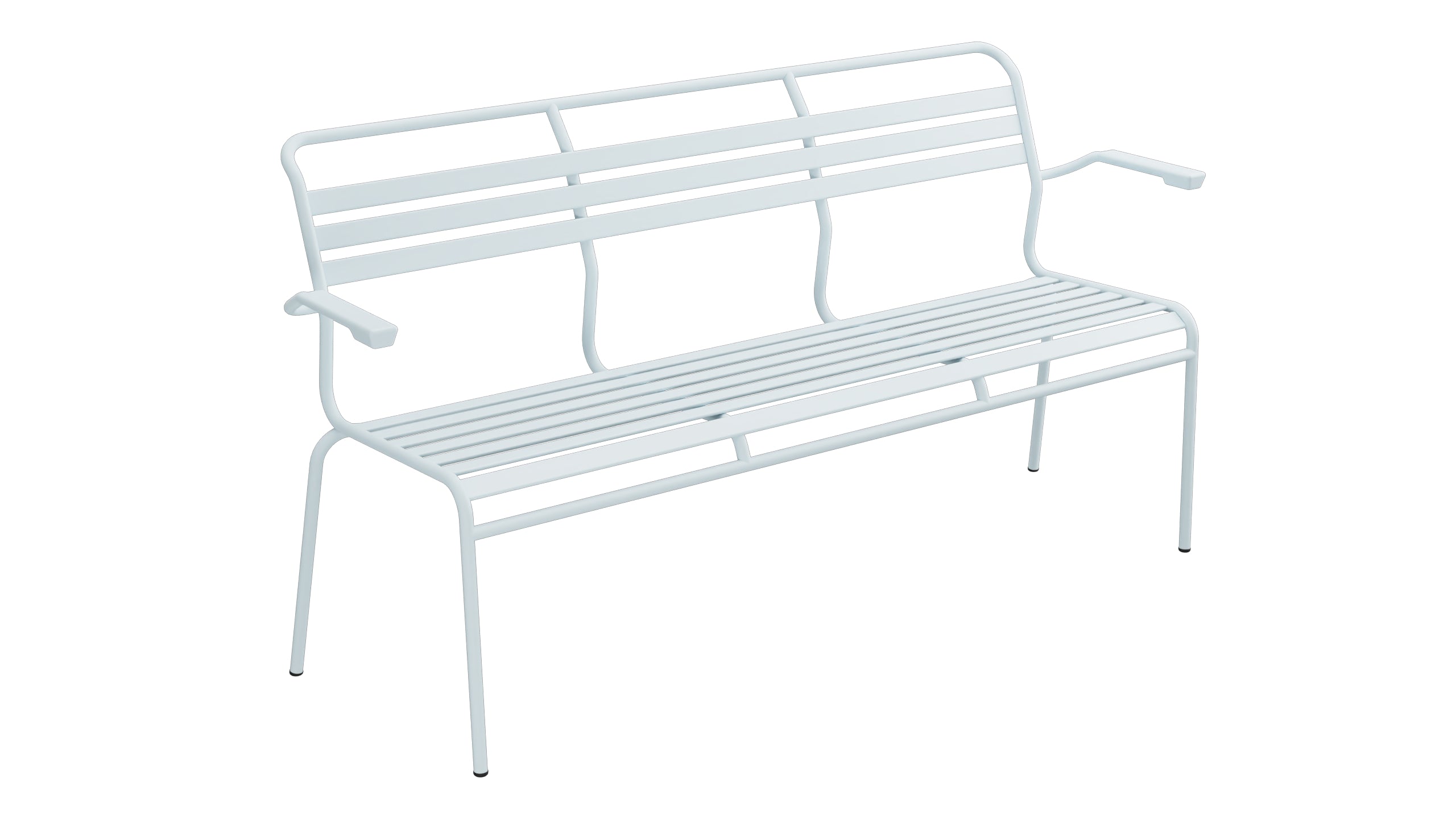 Säntis Lättli-3er Gartenbank mit Armlehne in Pastellblau präsentiert im Onlineshop von KAQTU Design AG. Gartenbank ist von Schaffner
