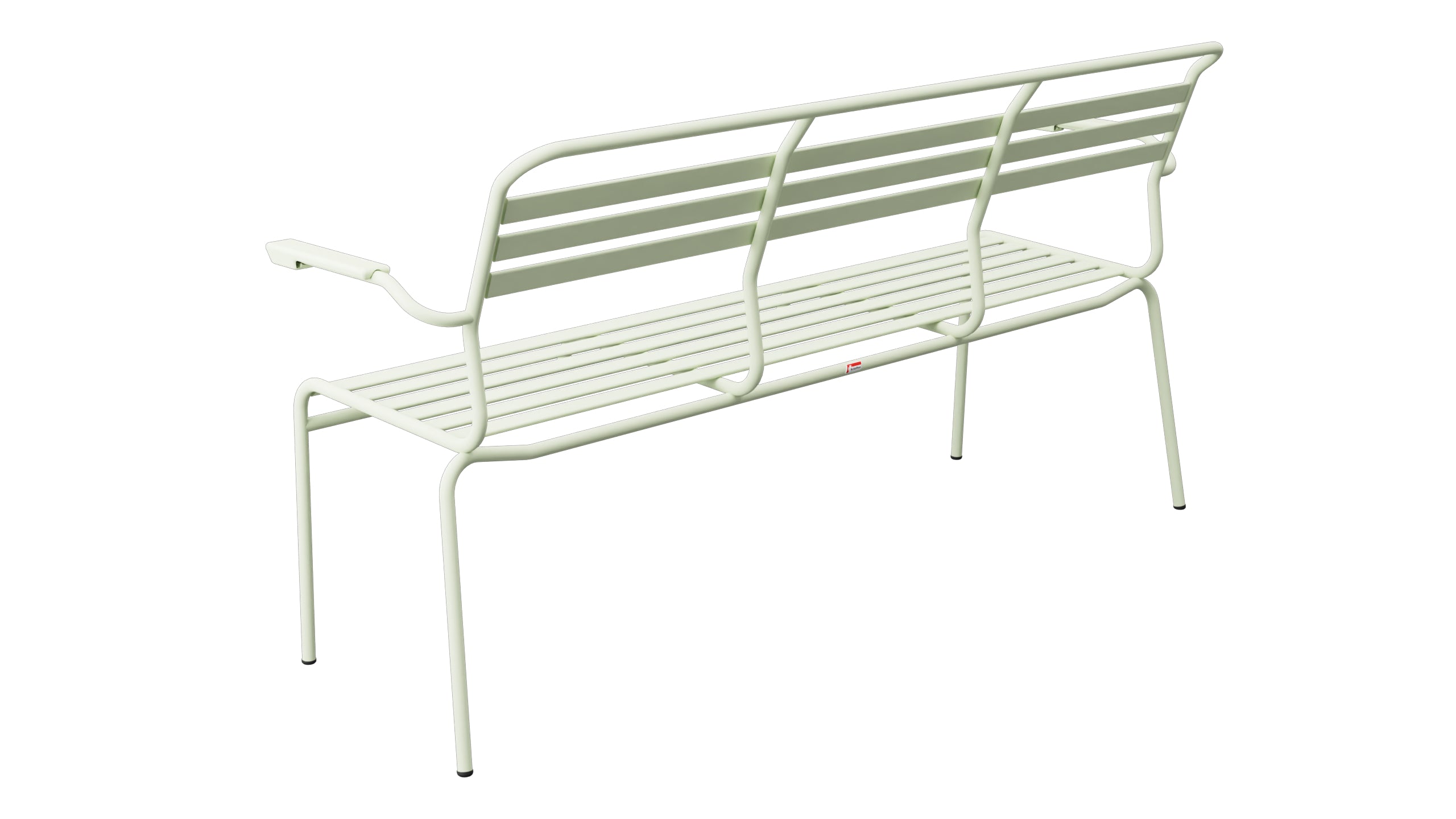 Säntis Lättli-3er Gartenbank mit Armlehne in Pastellgrün präsentiert im Onlineshop von KAQTU Design AG. Gartenbank ist von Schaffner