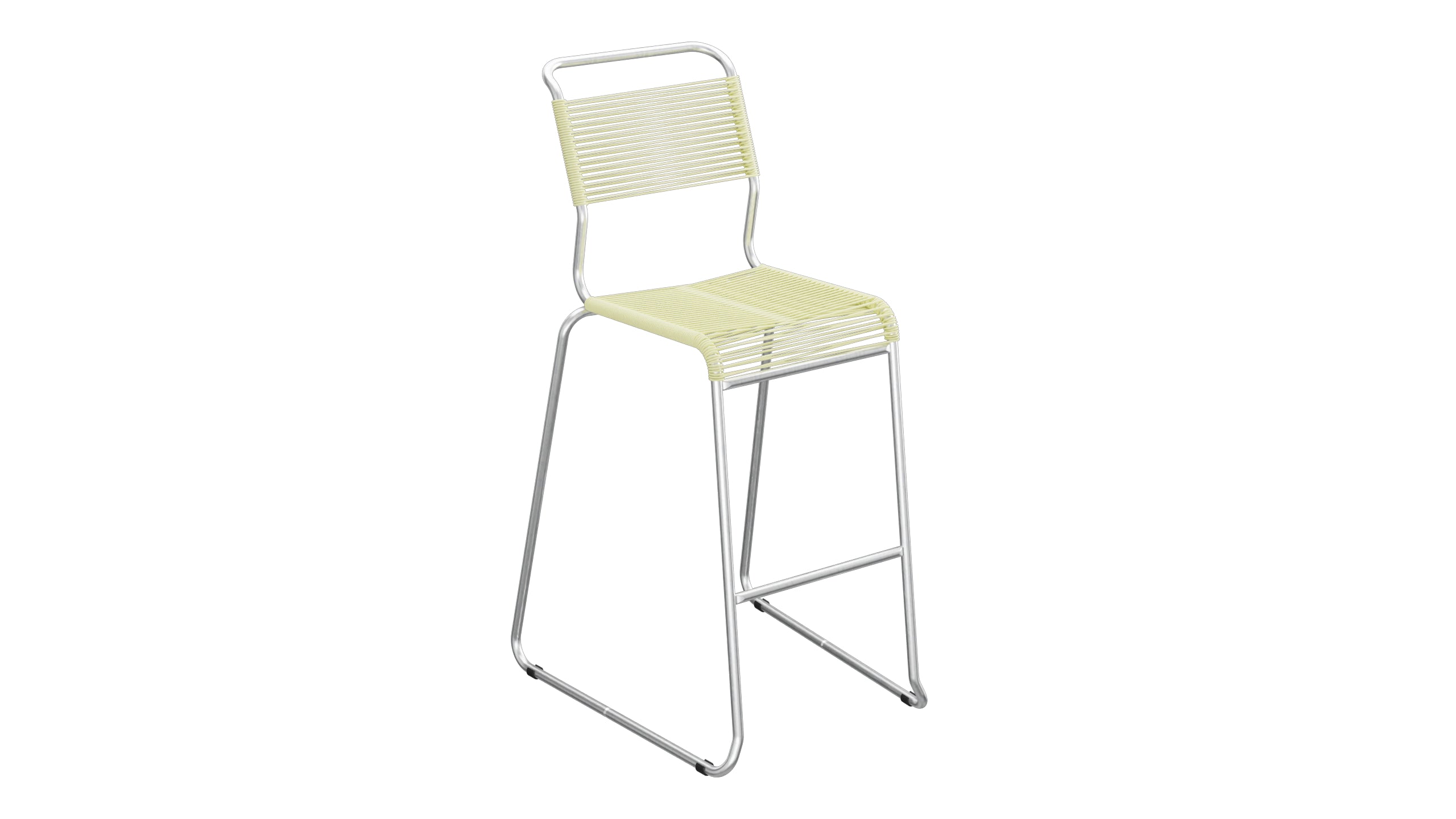Säntis Spaghetti-Barstuhl Outdoor ohne Armlehne Kufen in Buchsbaumgelb präsentiert im Onlineshop von KAQTU Design AG. Outdoor-Barstuhl ist von Schaffner