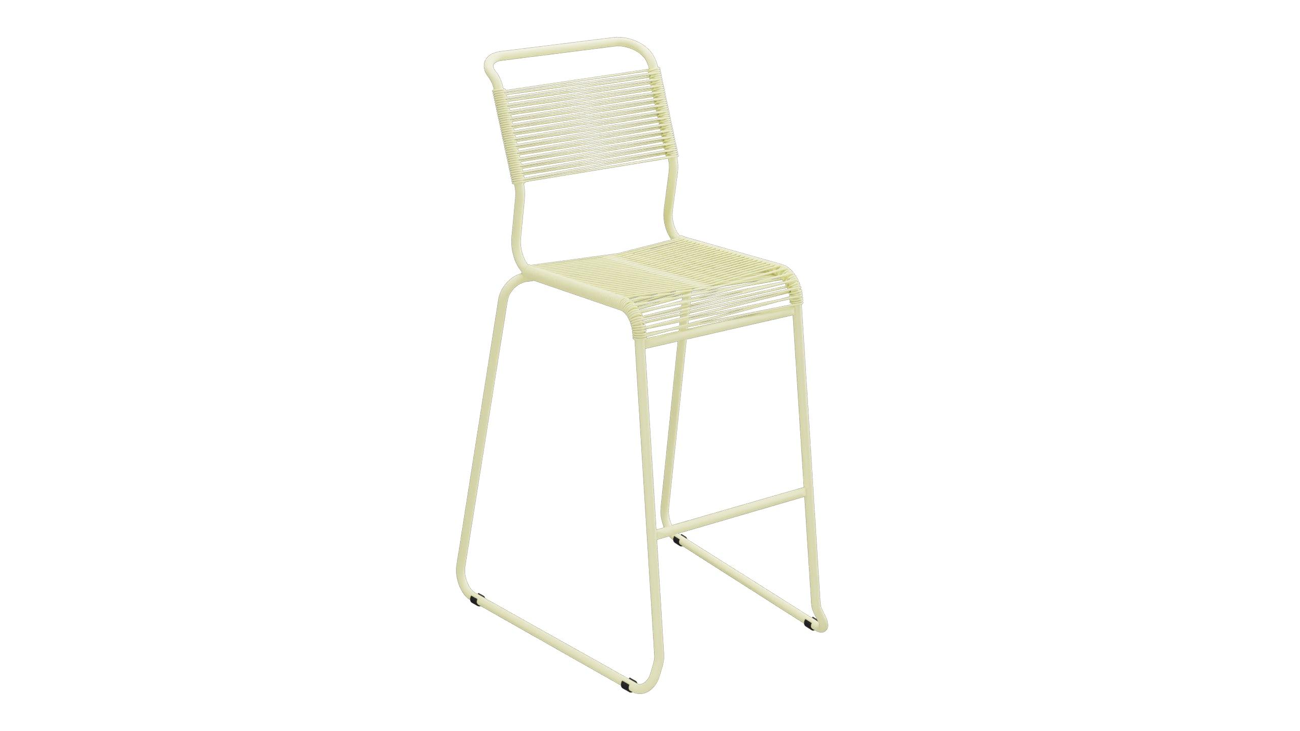 Säntis Spaghetti-Barstuhl Outdoor ohne Armlehne Kufen in Buchsbaumgelb präsentiert im Onlineshop von KAQTU Design AG. Outdoor-Barstuhl ist von Schaffner