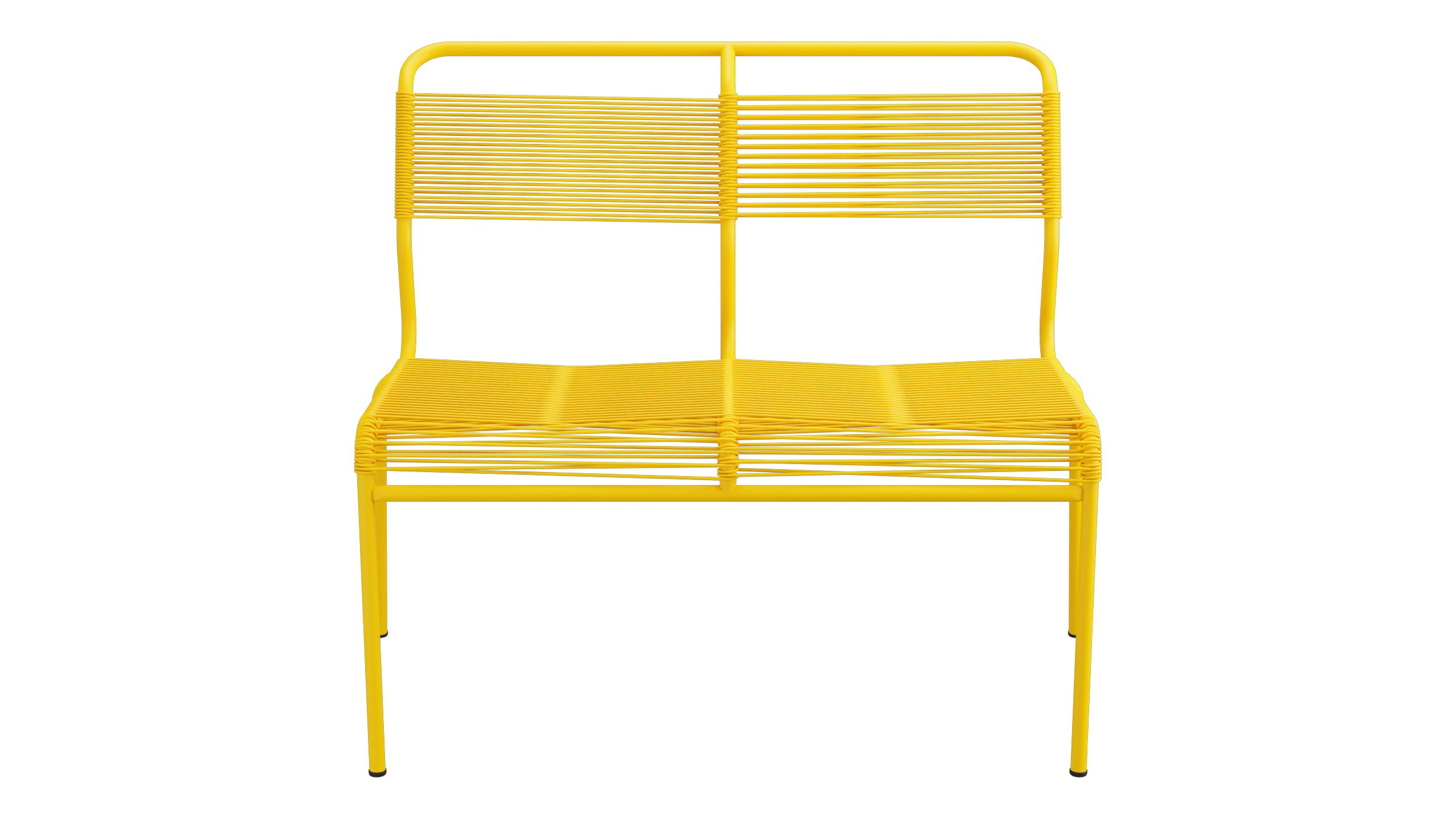 Säntis Spaghetti-2er Gartenbank ohne Armlehne in Gelb präsentiert im Onlineshop von KAQTU Design AG. Gartenbank ist von Schaffner