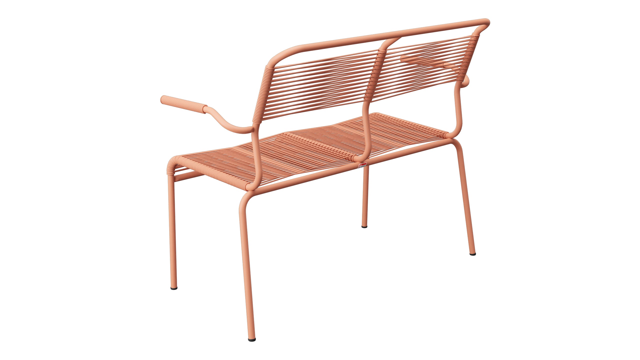 Säntis Spaghetti-2er Gartenbank mit Armlehne in Pastellterracotta präsentiert im Onlineshop von KAQTU Design AG. Gartenbank ist von Schaffner