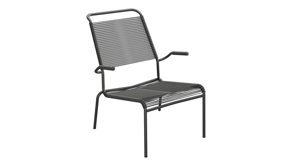Säntis Lounger Spaghetti mit Armlehne Hochlehner in Anthrazit präsentiert im Onlineshop von KAQTU Design AG. Outdoor-Sessel mit Armlehnen ist von Schaffner