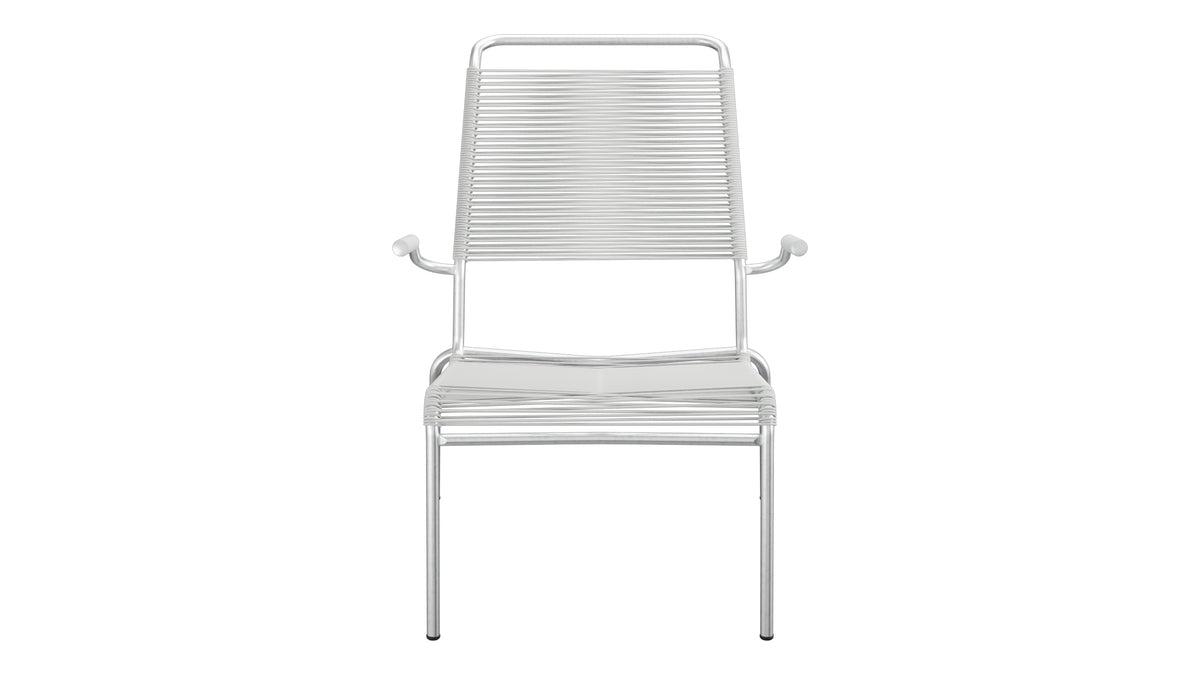 Säntis Lounger Spaghetti mit Armlehne Hochlehner in Alusilber präsentiert im Onlineshop von KAQTU Design AG. Outdoor-Sessel mit Armlehnen ist von Schaffner