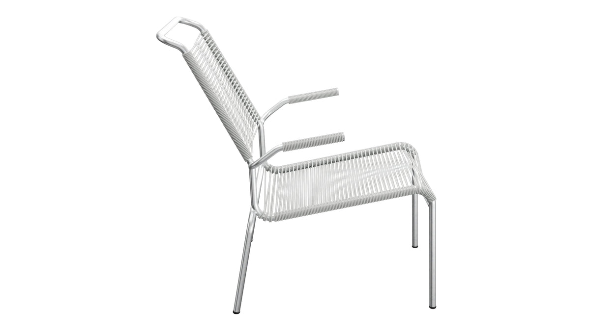 Säntis Lounger Spaghetti mit Armlehne Hochlehner in Alusilber präsentiert im Onlineshop von KAQTU Design AG. Outdoor-Sessel mit Armlehnen ist von Schaffner