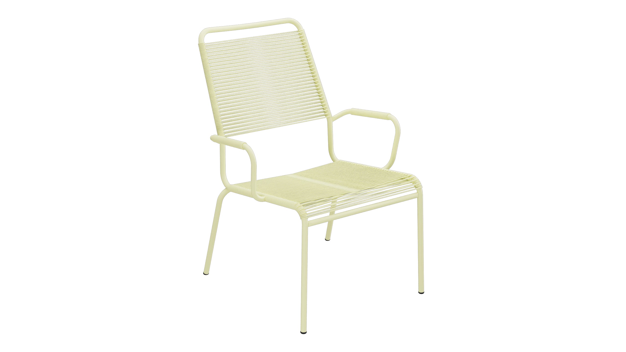 Rigi Spaghetti-Salonsessel mit Armlehne in Buchsbaumgelb präsentiert im Onlineshop von KAQTU Design AG. Gartenstuhl mit Armlehnen ist von Schaffner