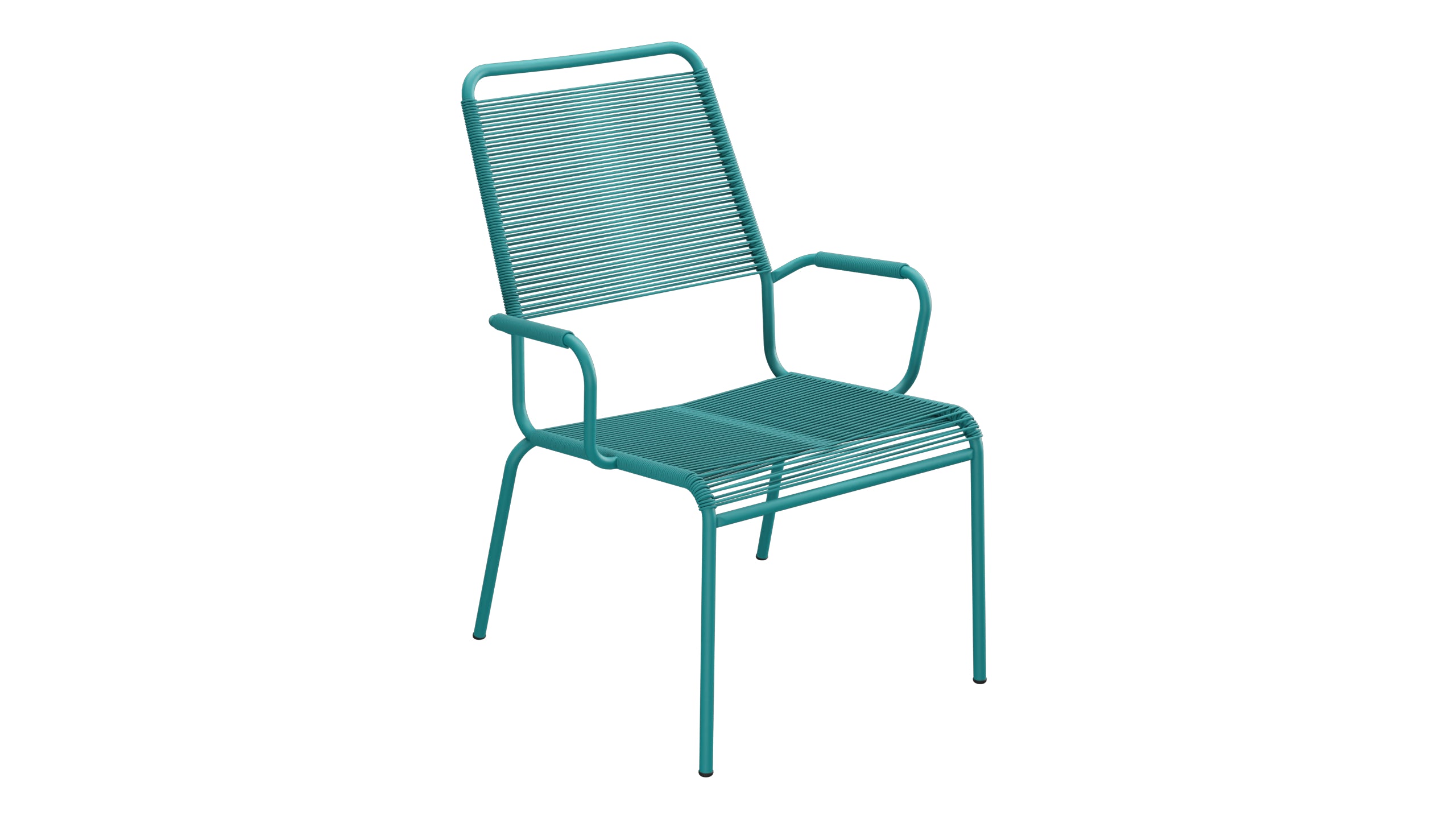 Rigi Spaghetti-Salonsessel mit Armlehne in Kaliblau präsentiert im Onlineshop von KAQTU Design AG. Gartenstuhl mit Armlehnen ist von Schaffner